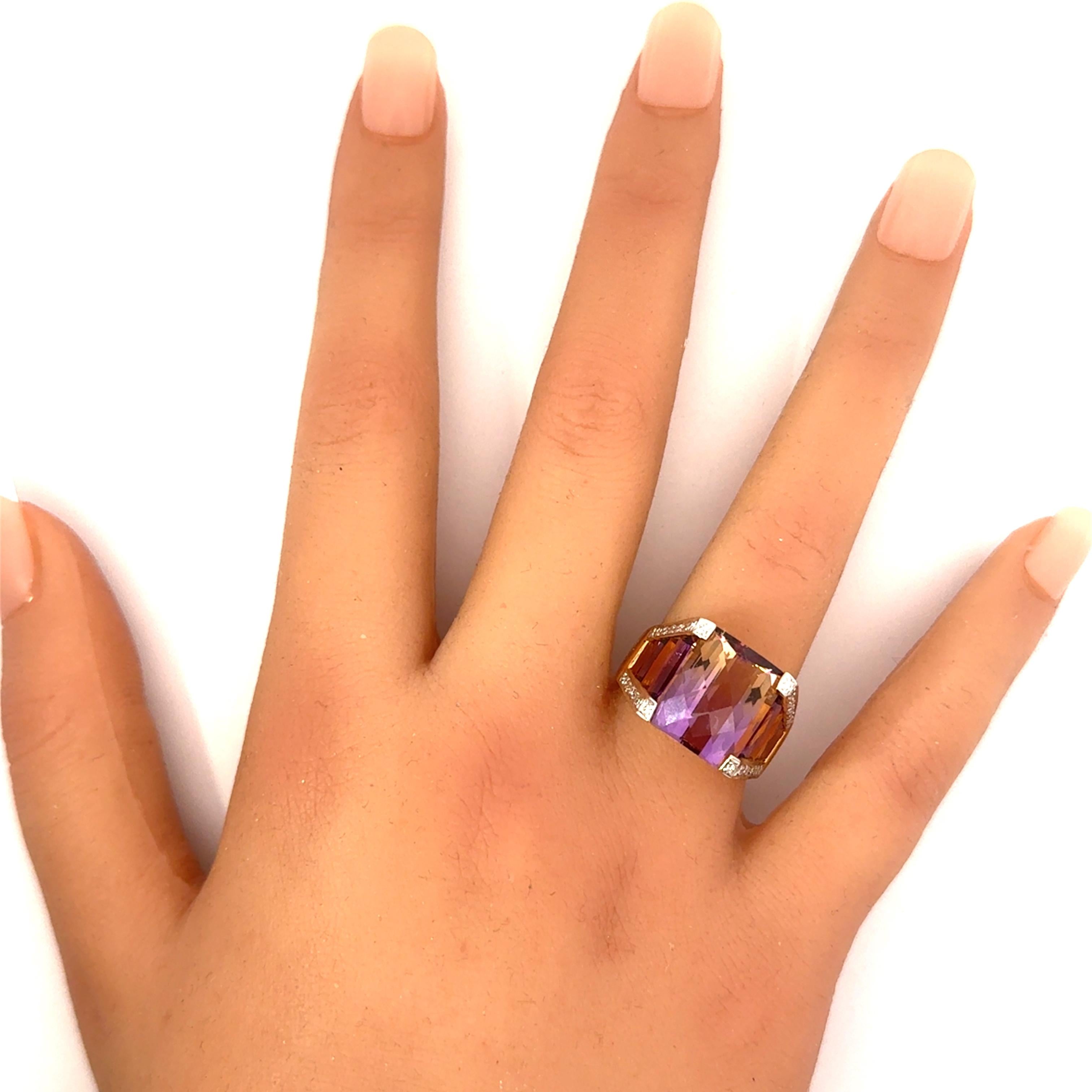 Ametrine Amethyst Citrine Diamond 18k Yellow Gold Ring