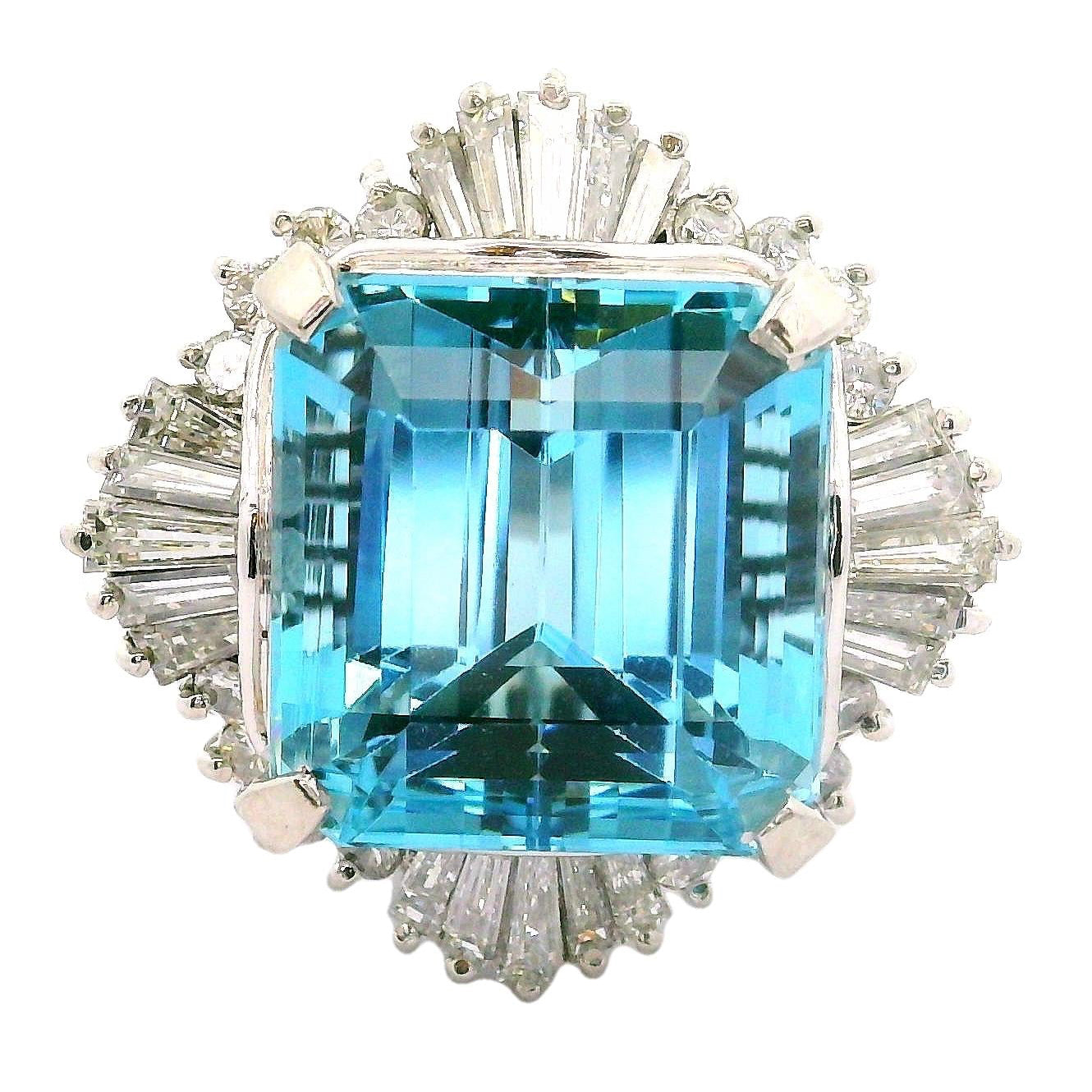 9.68 Carat Santa Maria Aquamarine Diamond Platinum Ballerina Ring