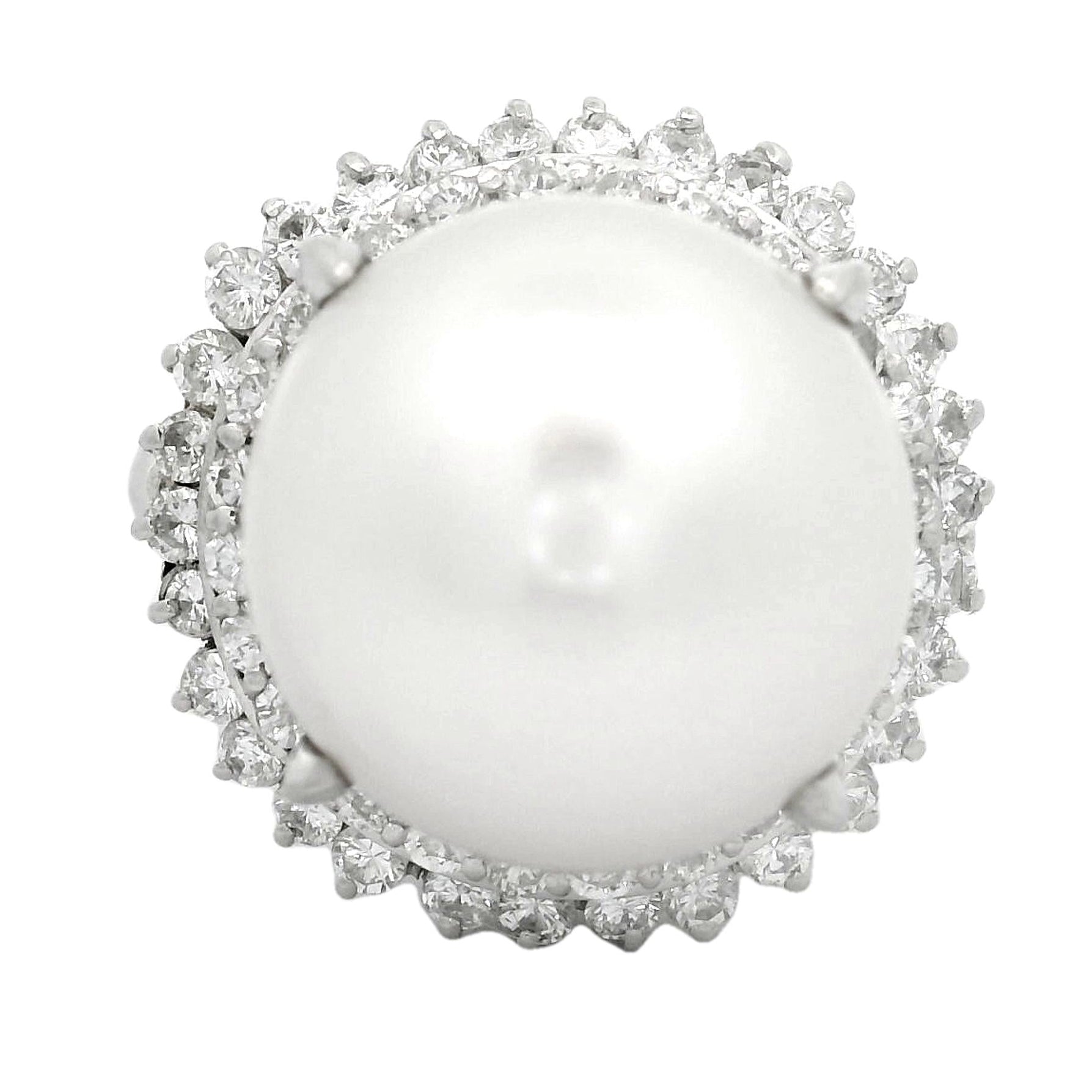 14mm South Sea White Pearl Diamond Double Halo Platinum Ring