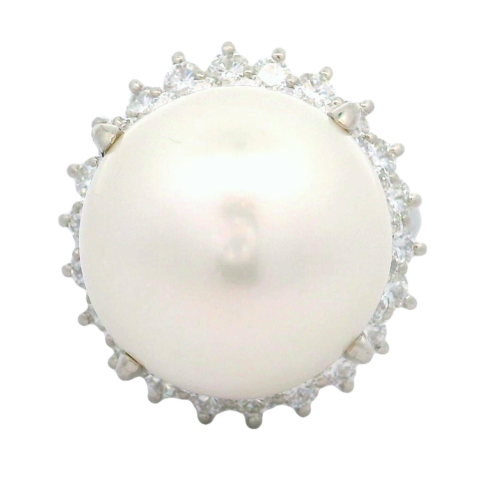 16.5mm South Sea Pearl Diamond Double-Halo Platinum Cocktail Ring