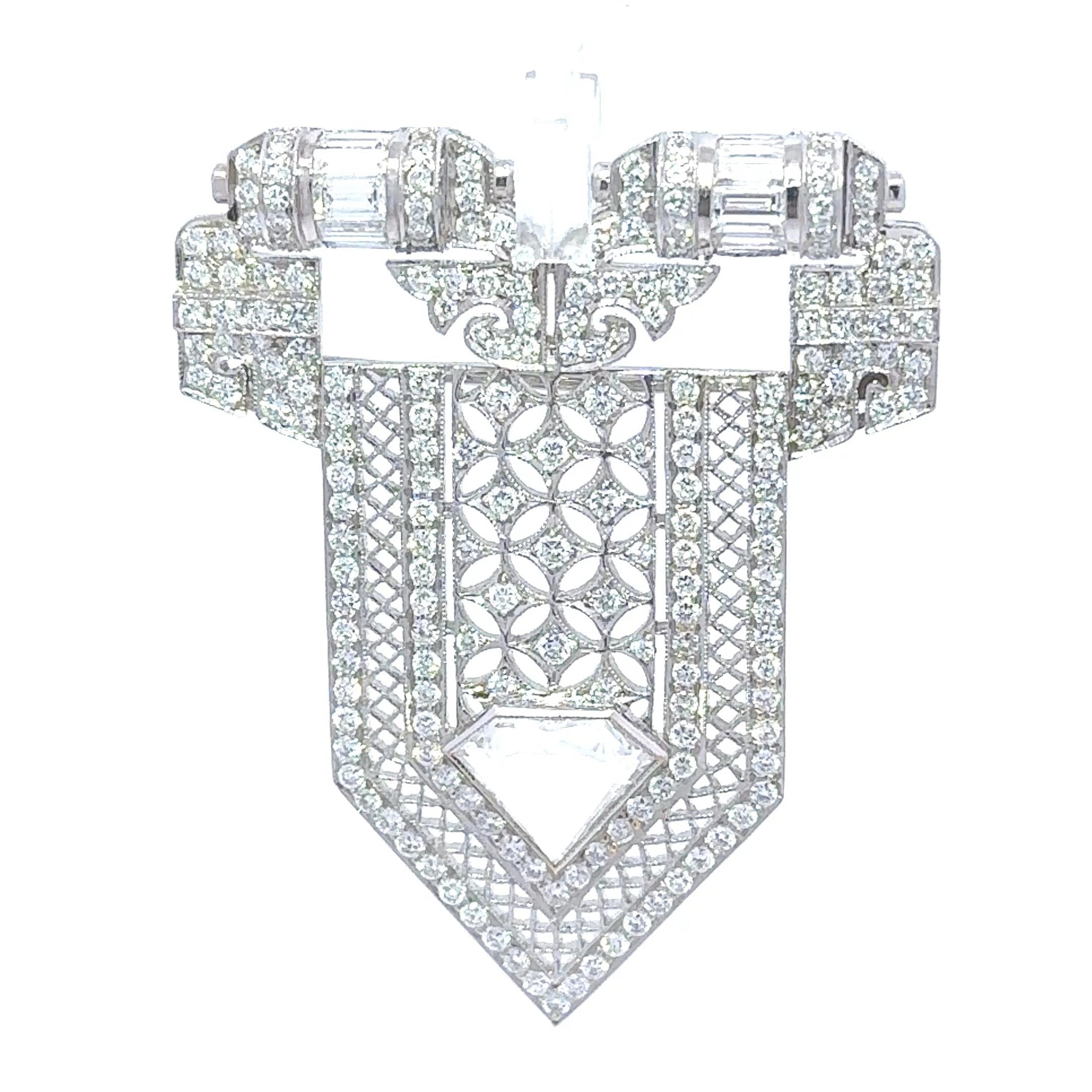 Antique-Style Diamond 18k White Gold Lapel Brooch