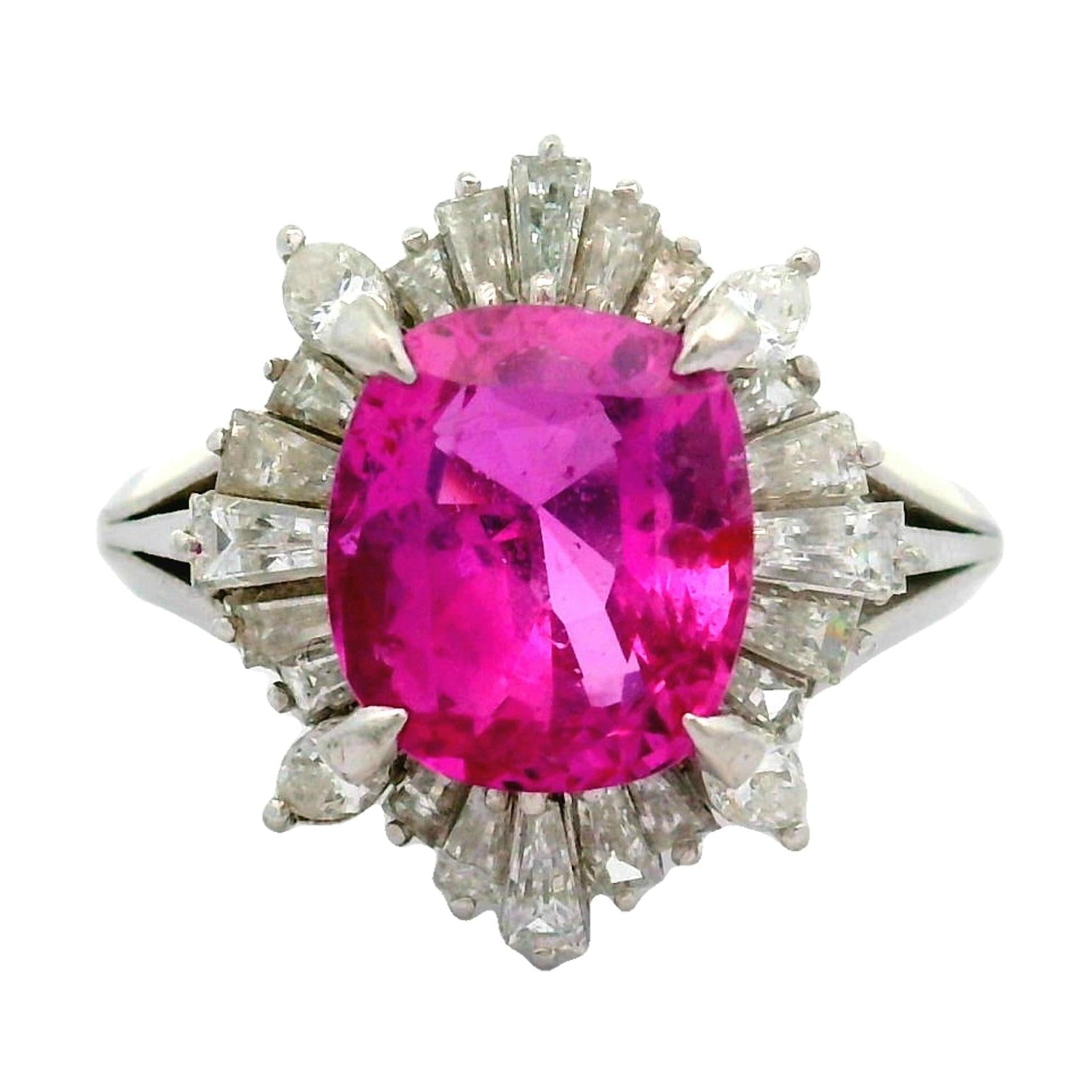 4.13 Carat No-Heat Pink Sapphire Diamond Platinum Ring, GIA Certified
