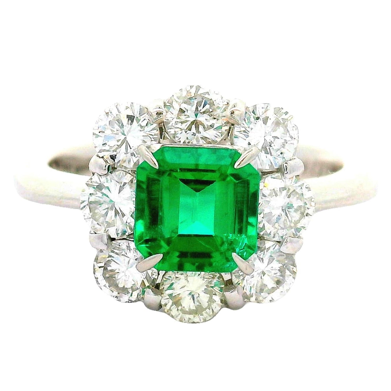Superb Colombian Emerald Diamond Platinum Halo Ring, GIA Certified