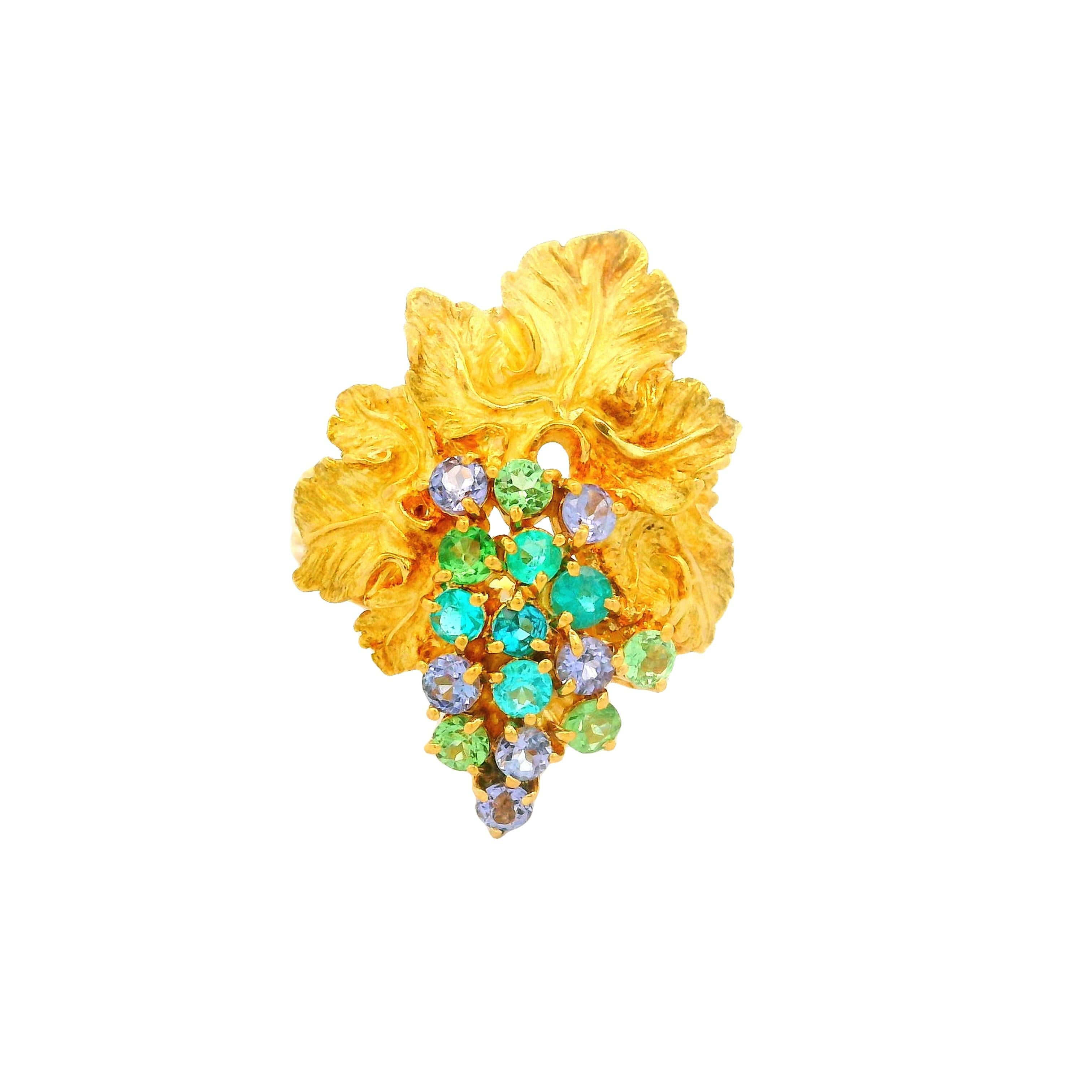 Paraiba Tourmaline 18k Yellow Grape-Leaf Ring