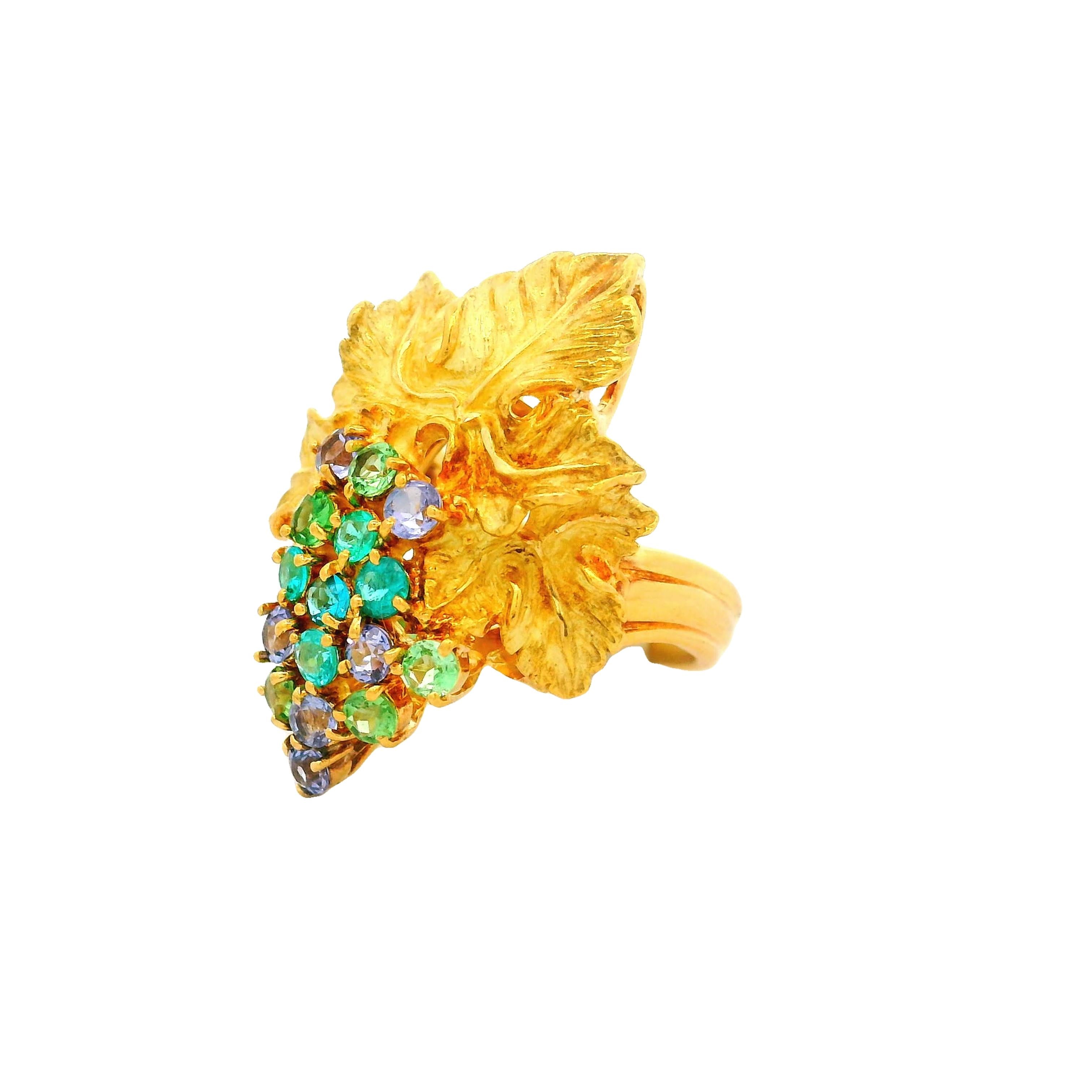 Paraiba Tourmaline 18k Yellow Grape-Leaf Ring