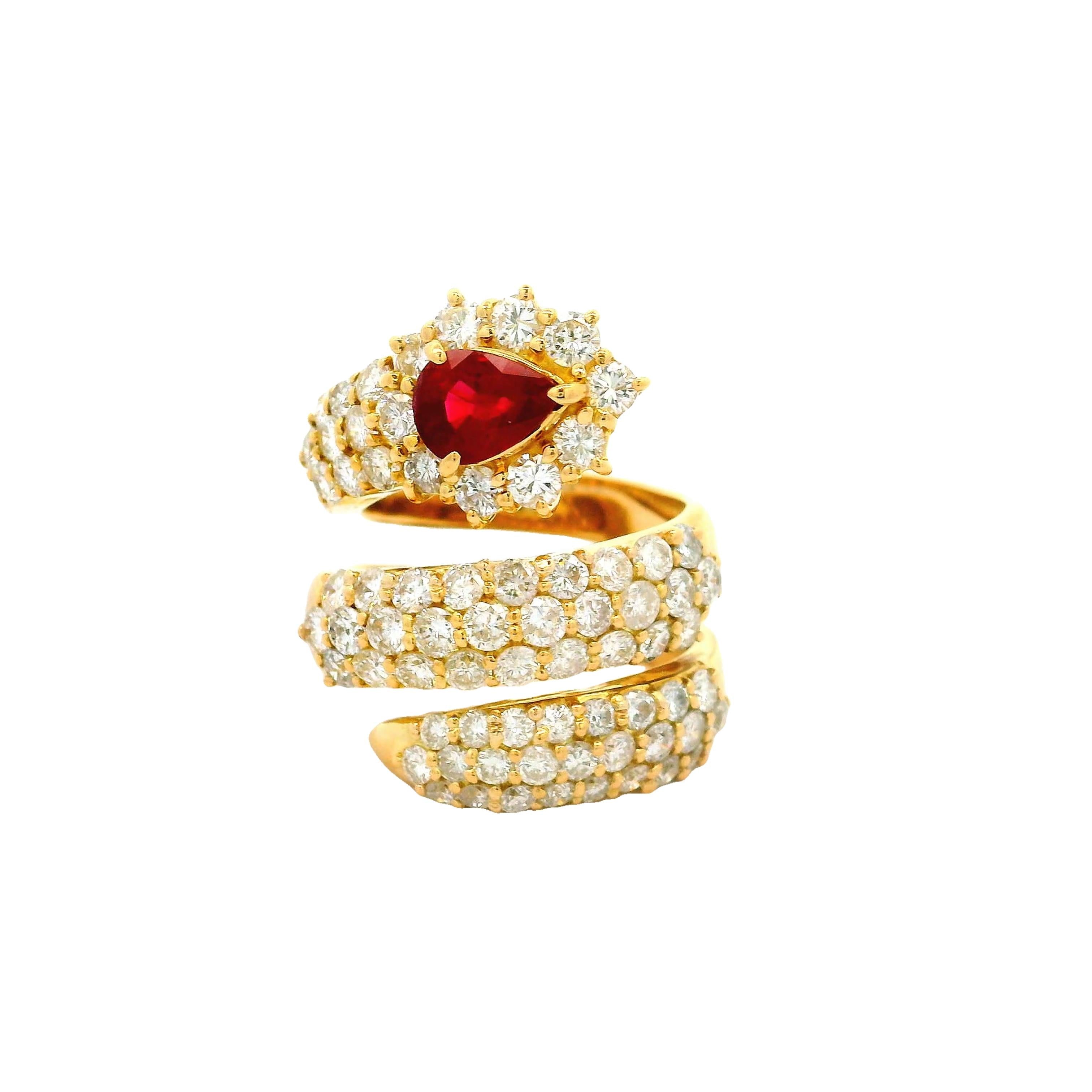 Ruby & Diamond 18k Yellow Gold Snake Wrap Ring