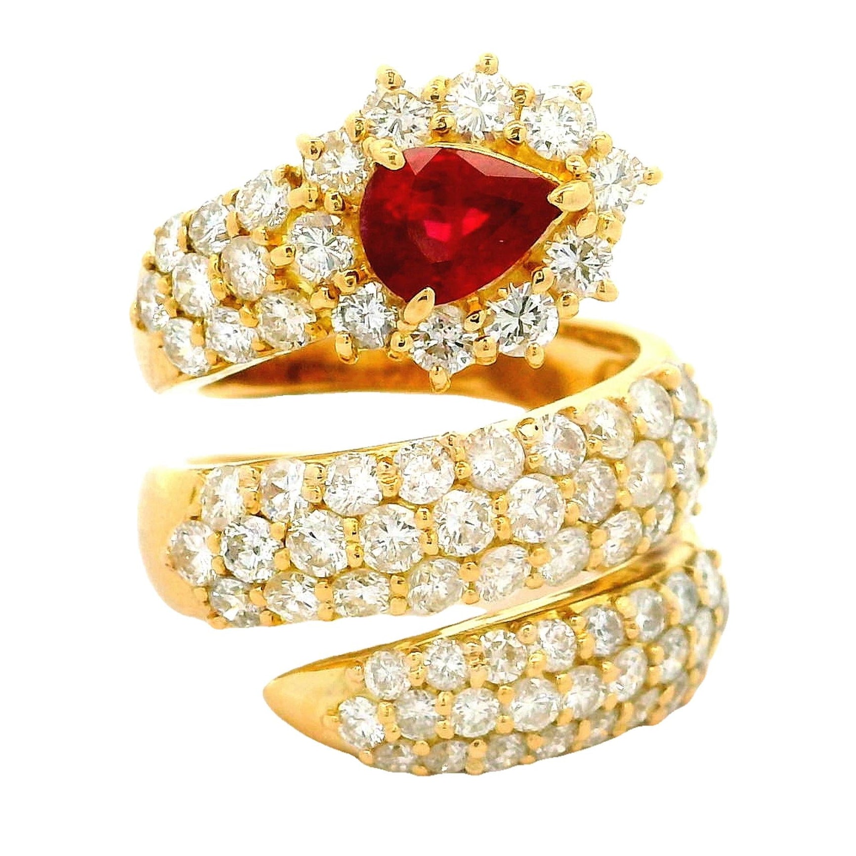 Ruby & Diamond 18k Yellow Gold Snake Wrap Ring