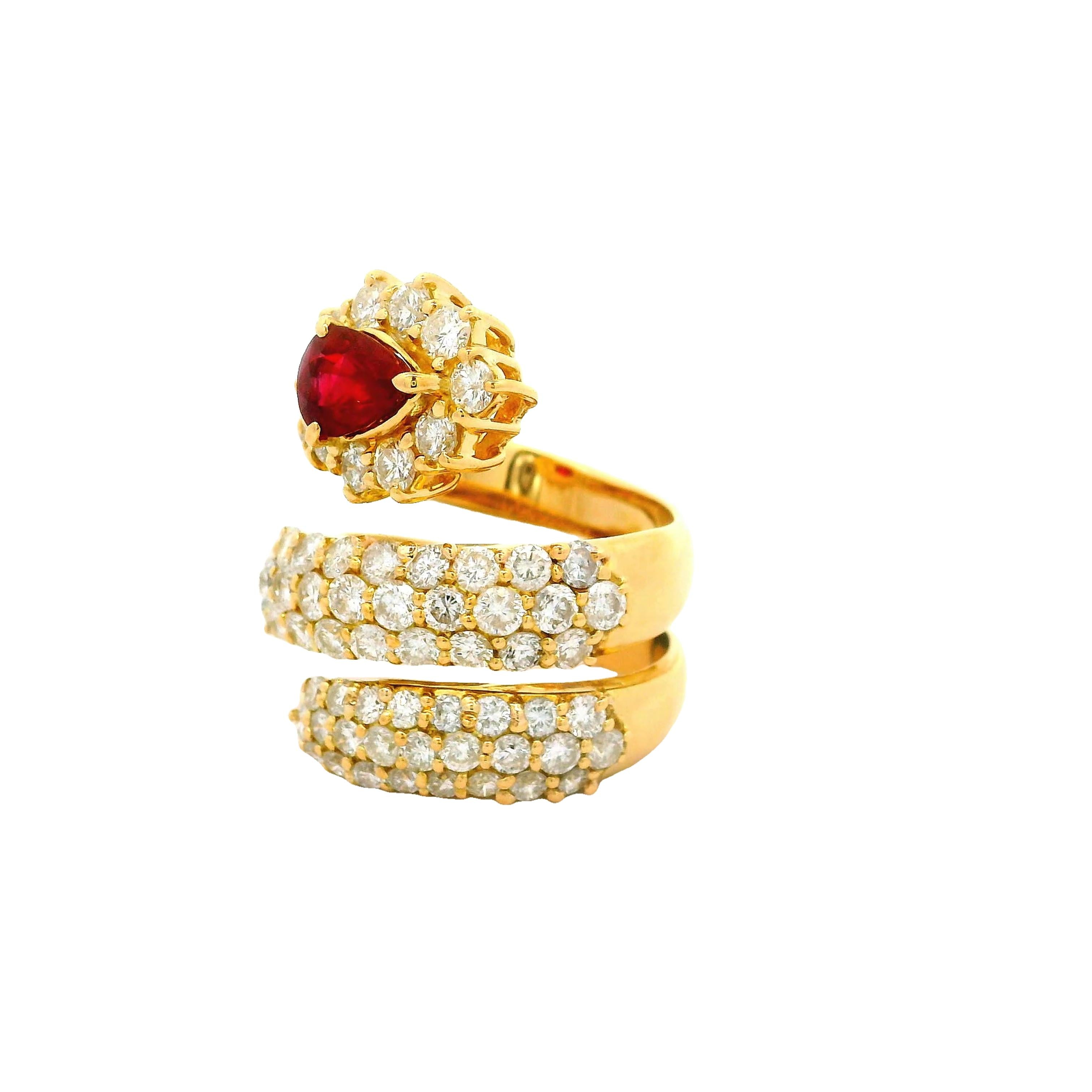 Ruby & Diamond 18k Yellow Gold Snake Wrap Ring