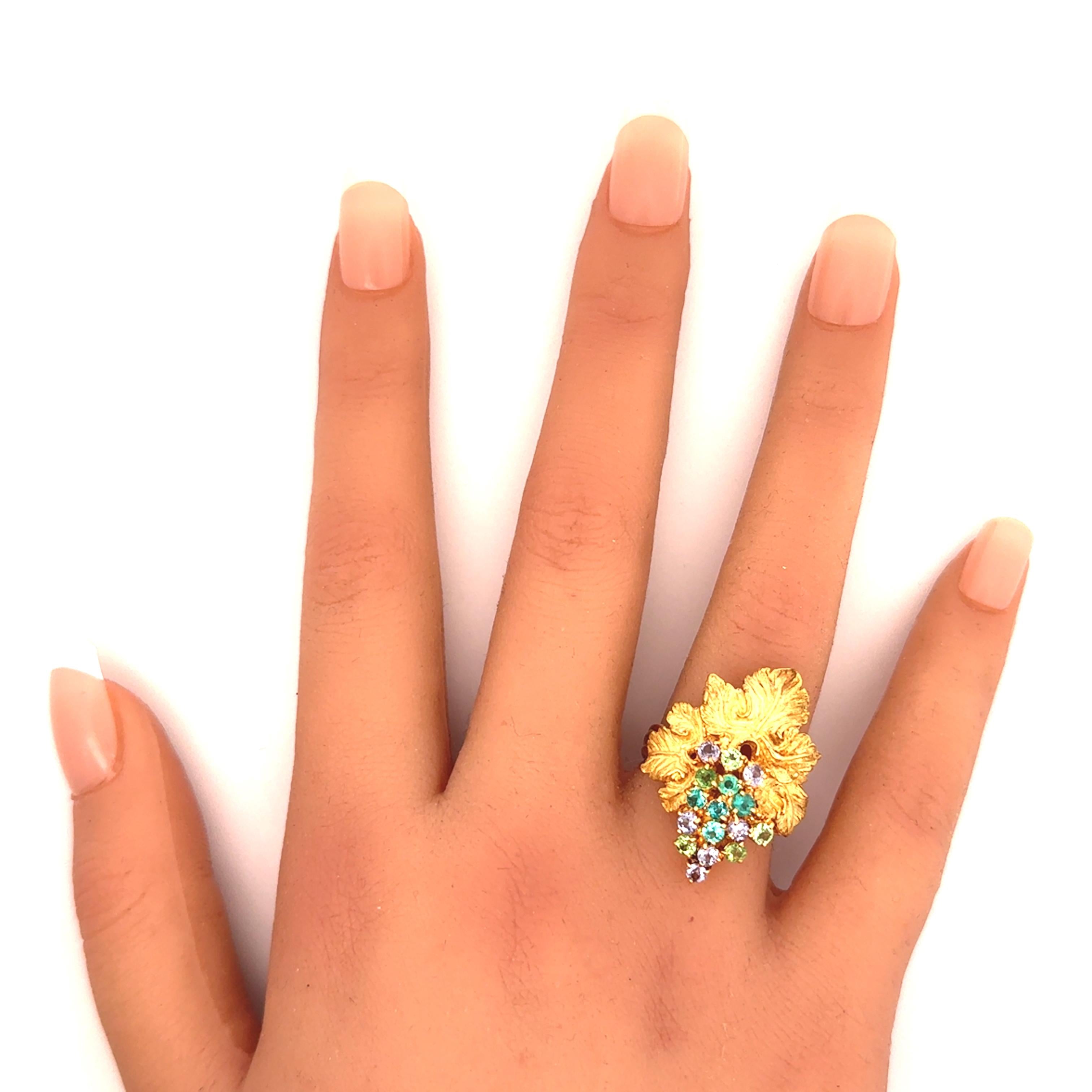 Paraiba Tourmaline 18k Yellow Grape-Leaf Ring