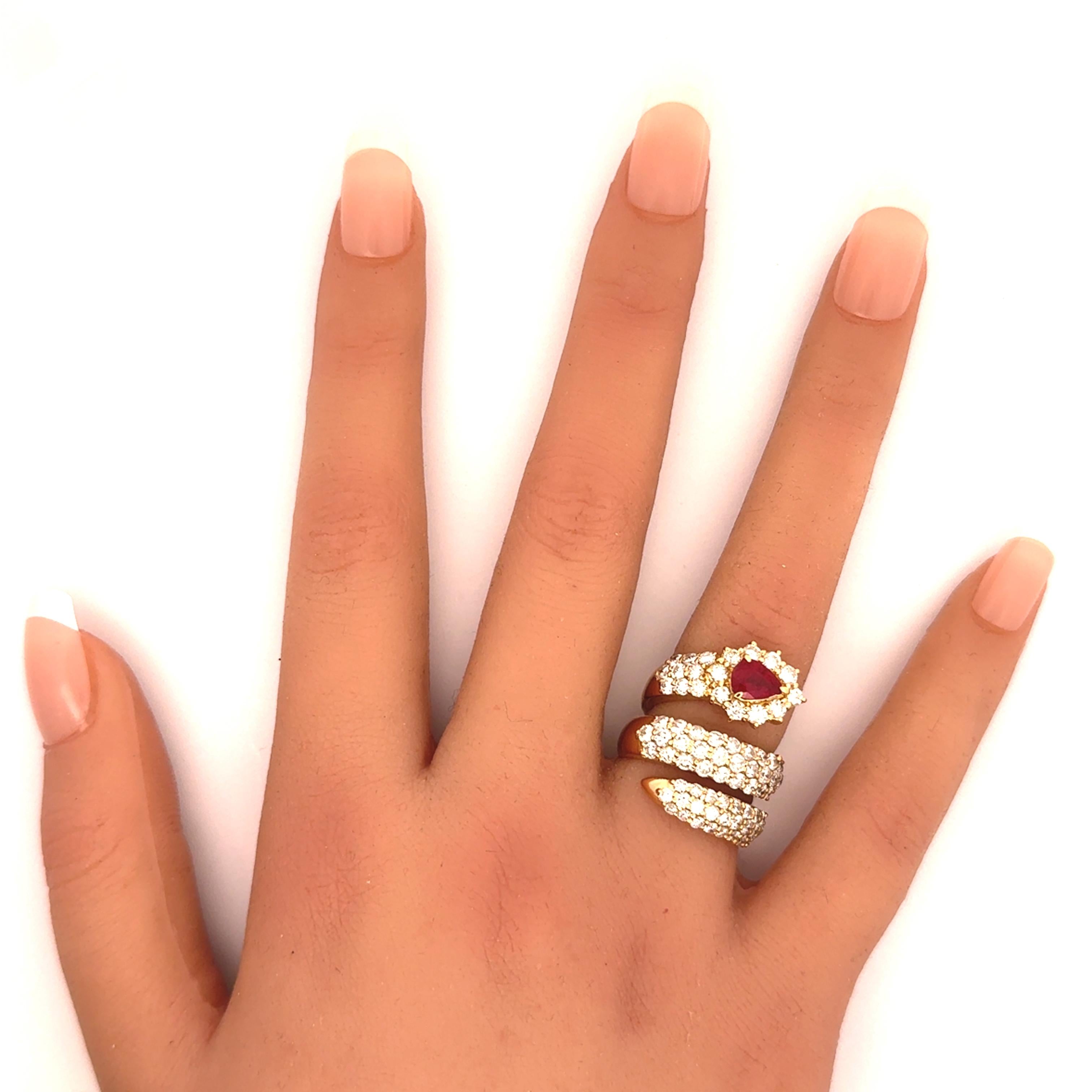 Ruby & Diamond 18k Yellow Gold Snake Wrap Ring