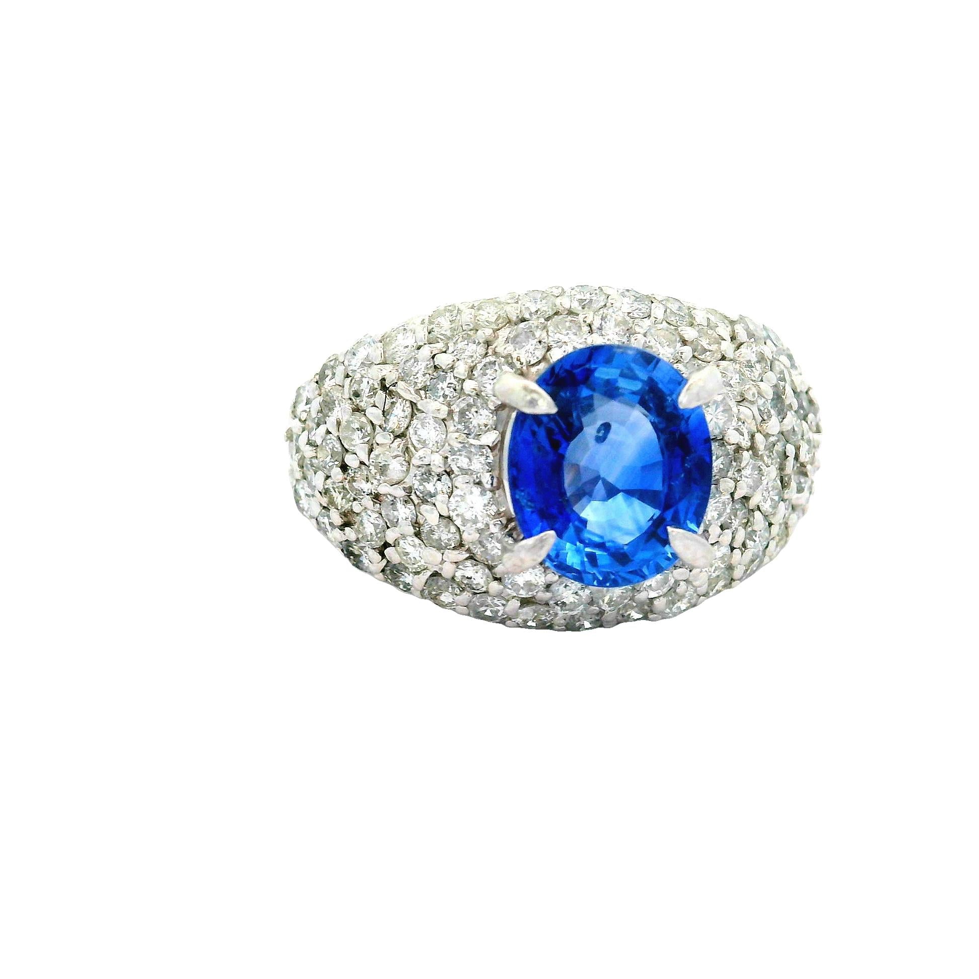 2.47 Carat Blue Sapphire Diamond Pave Platinum Ring