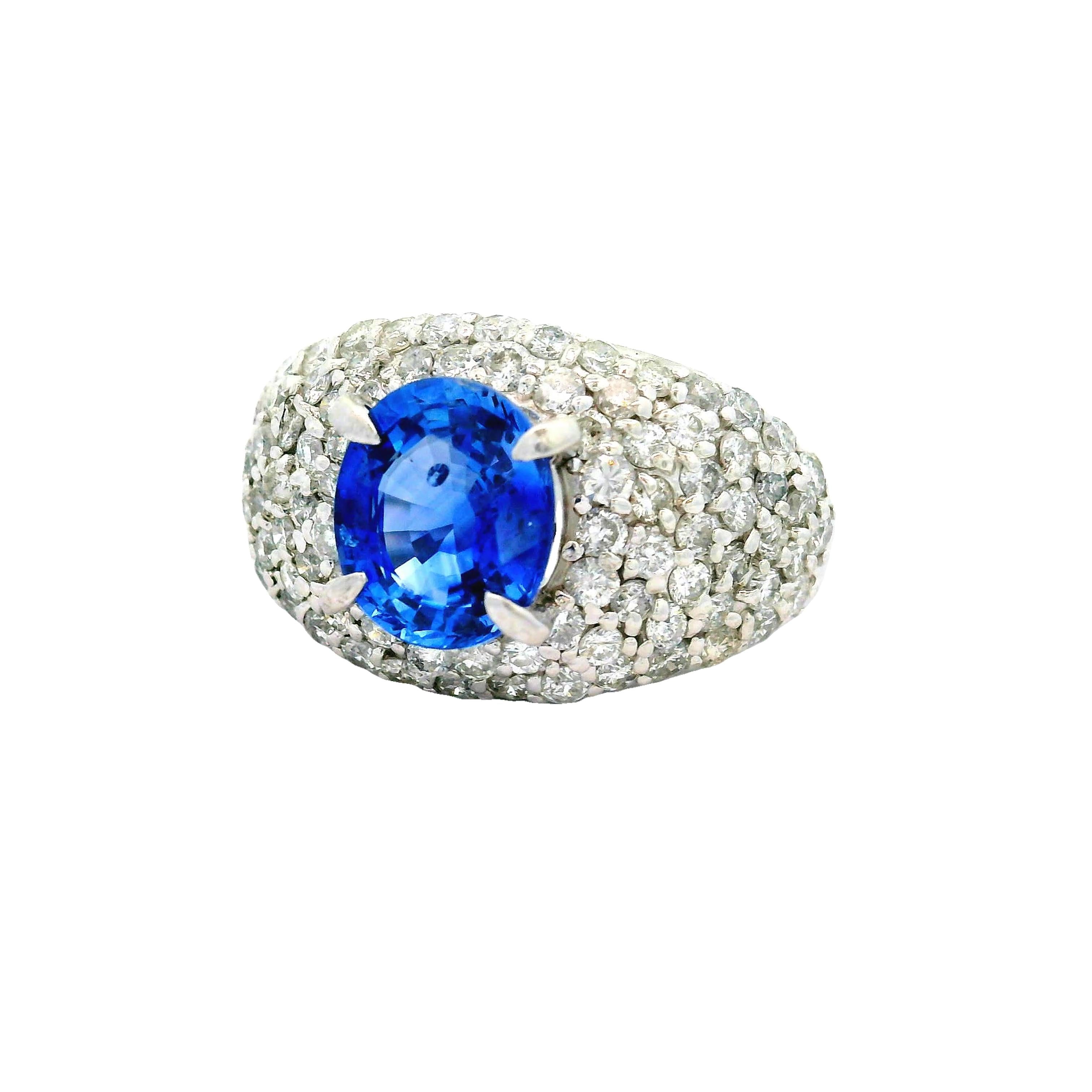 2.47 Carat Blue Sapphire Diamond Pave Platinum Ring