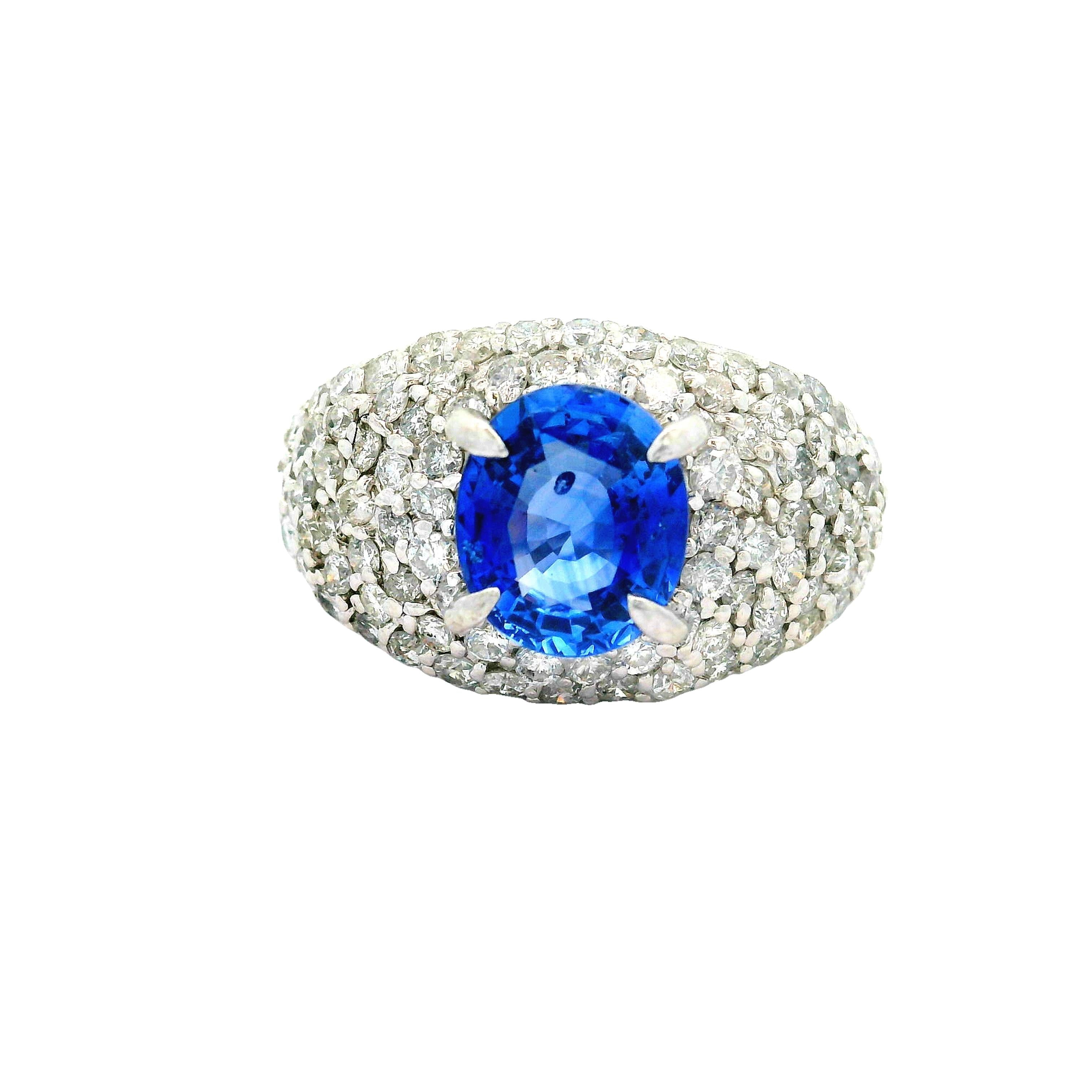 2.47 Carat Blue Sapphire Diamond Pave Platinum Ring