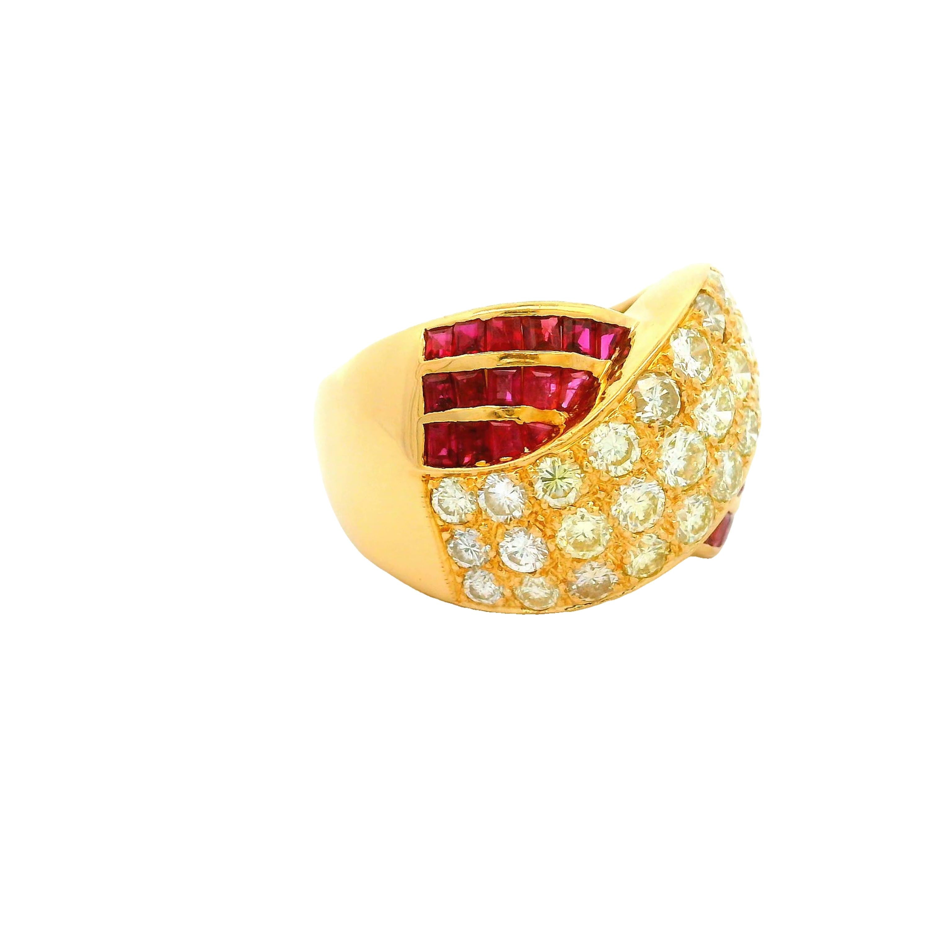 Diamond Ruby 18k Yellow Gold Crossing Ring