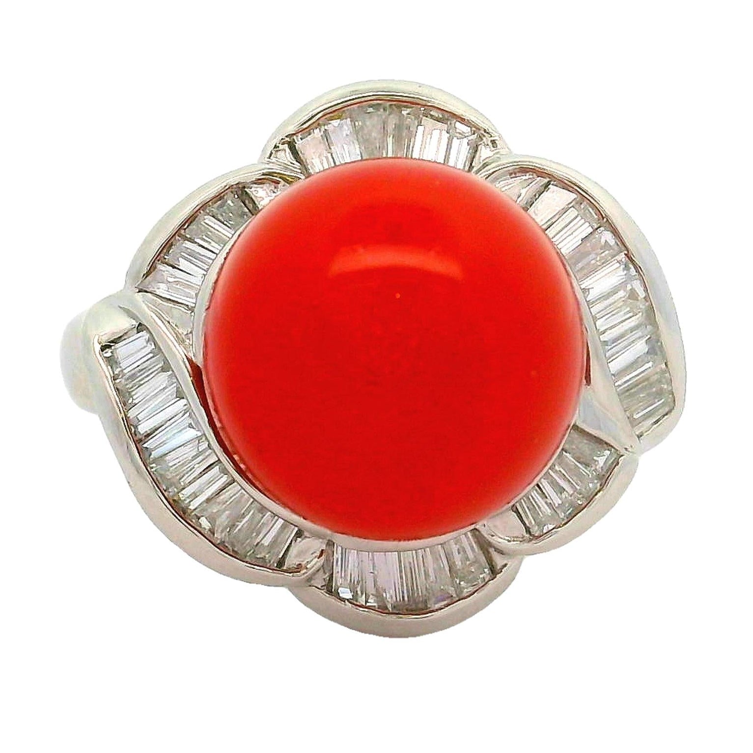 Ox-Blood Coral Diamond Platinum Spiral Ring