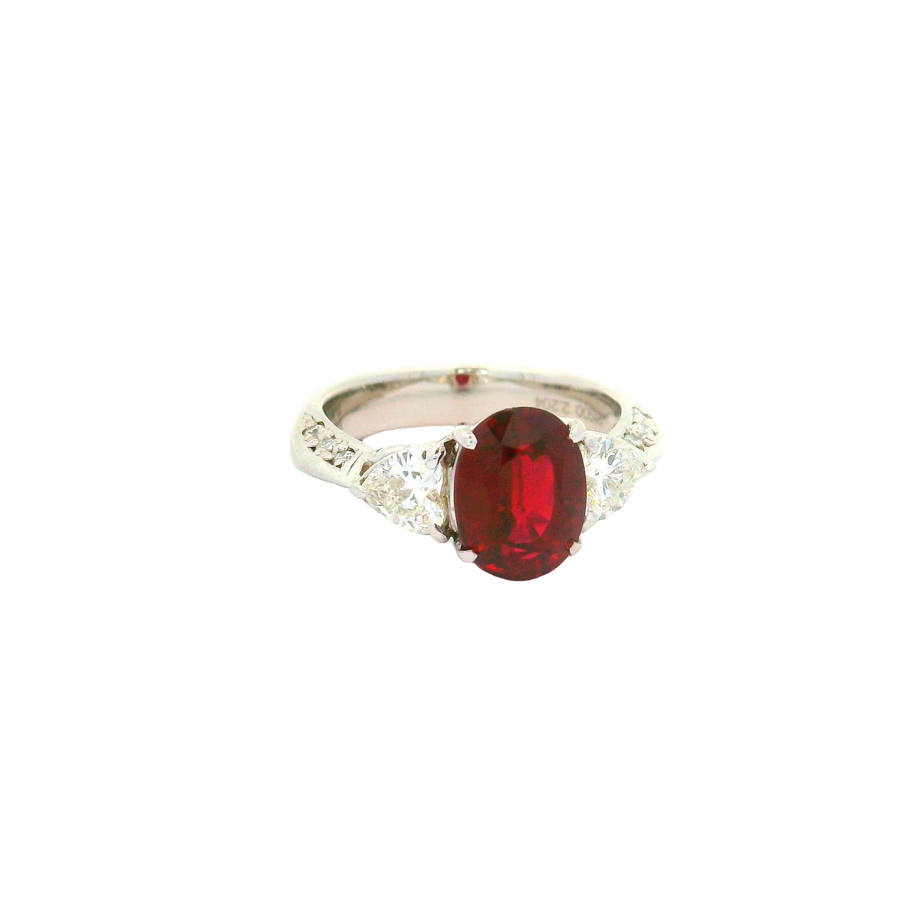 2.64 Carat Ruby Diamond Platinum Ring, GIA Certified