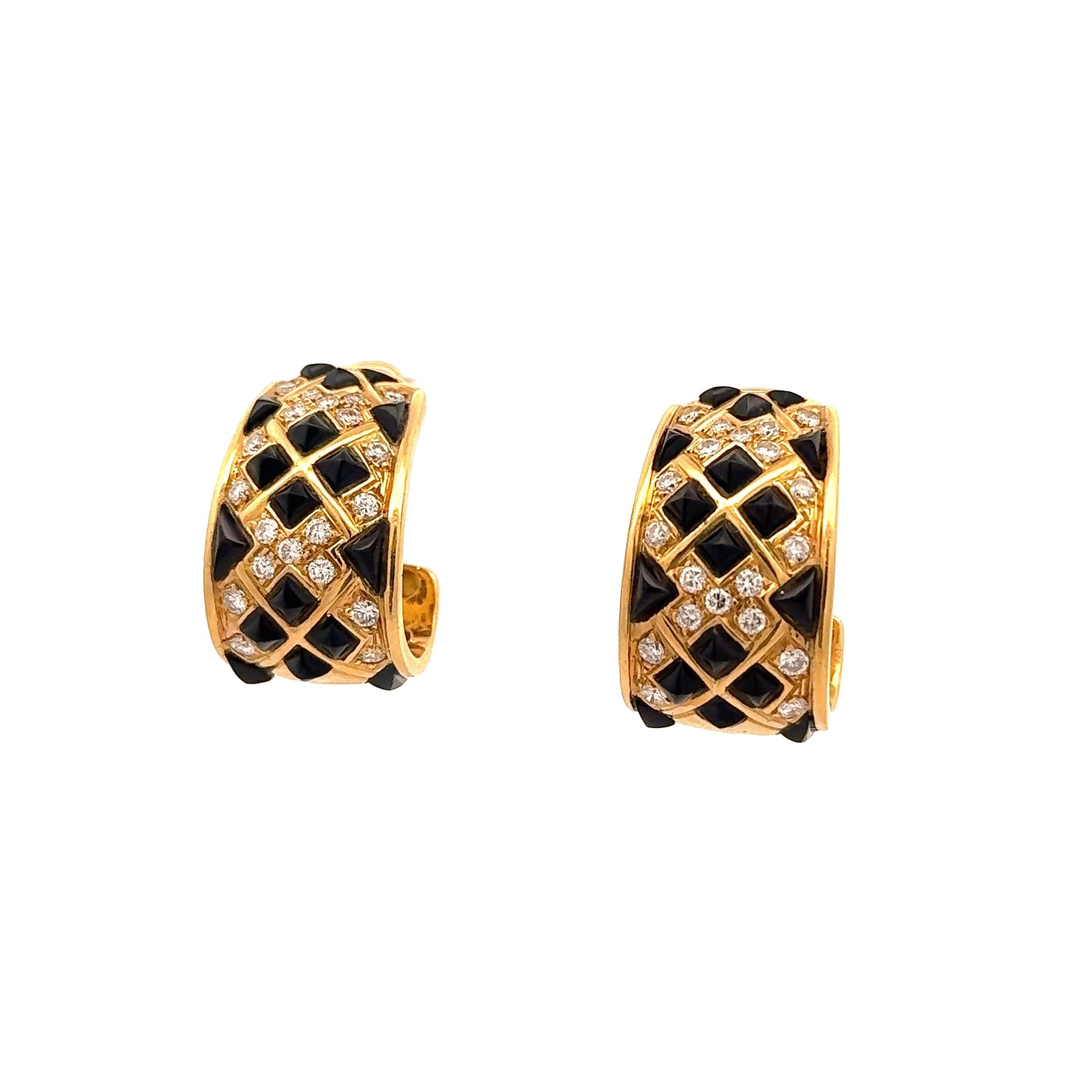 Sabbadini Black Onyx Diamond 18k Yellow Gold Clip Hoop Earrings