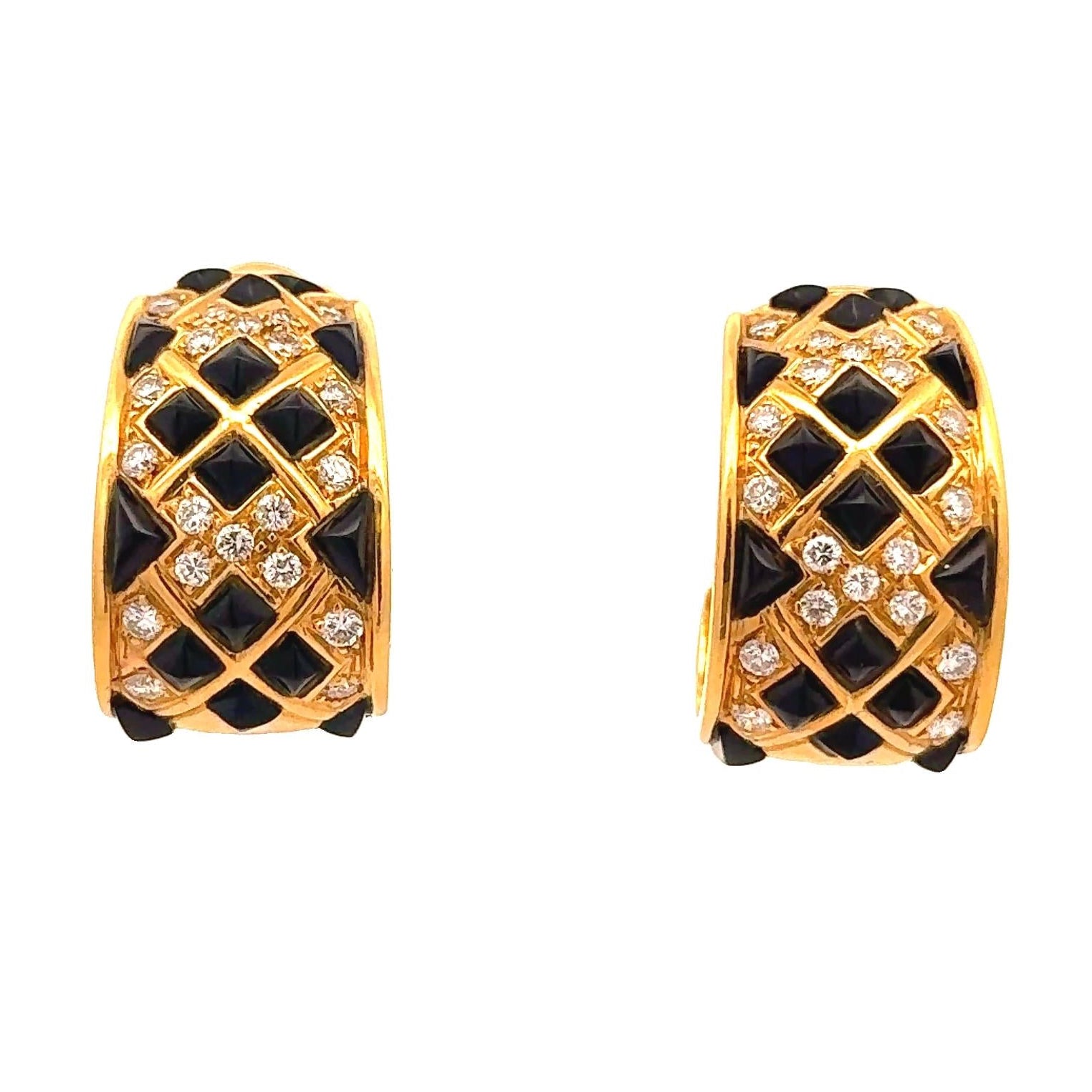 Sabbadini Black Onyx Diamond 18k Yellow Gold Clip Hoop Earrings