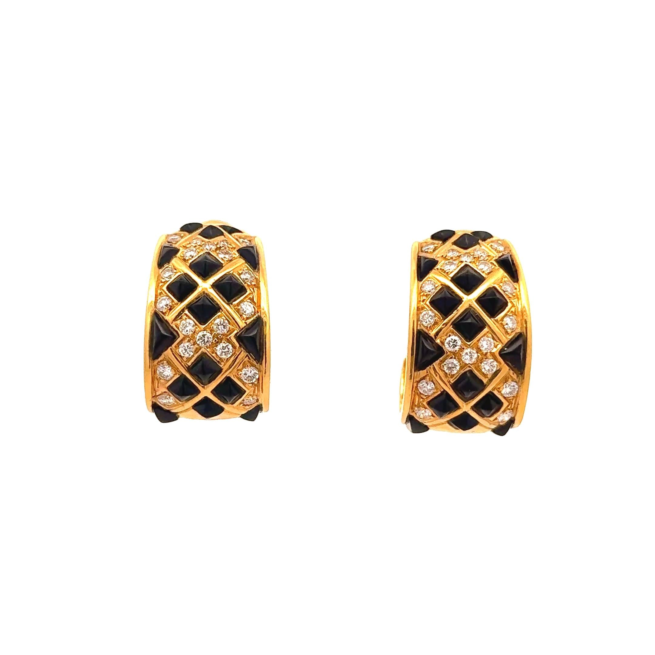 Sabbadini Black Onyx Diamond 18k Yellow Gold Clip Hoop Earrings