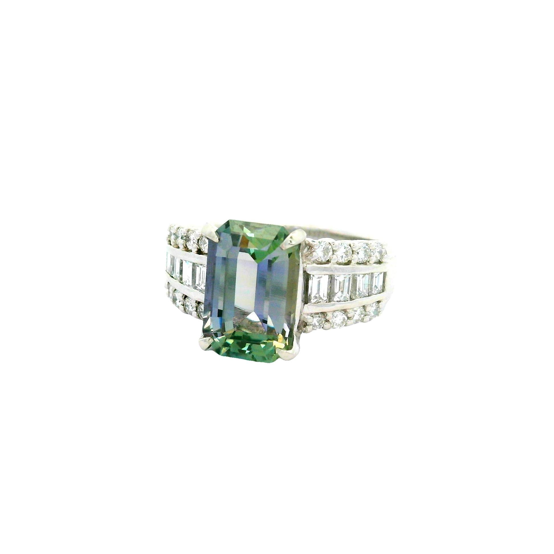 4.18 Carat Bi-color Tanzanite Diamond Platinum Ring