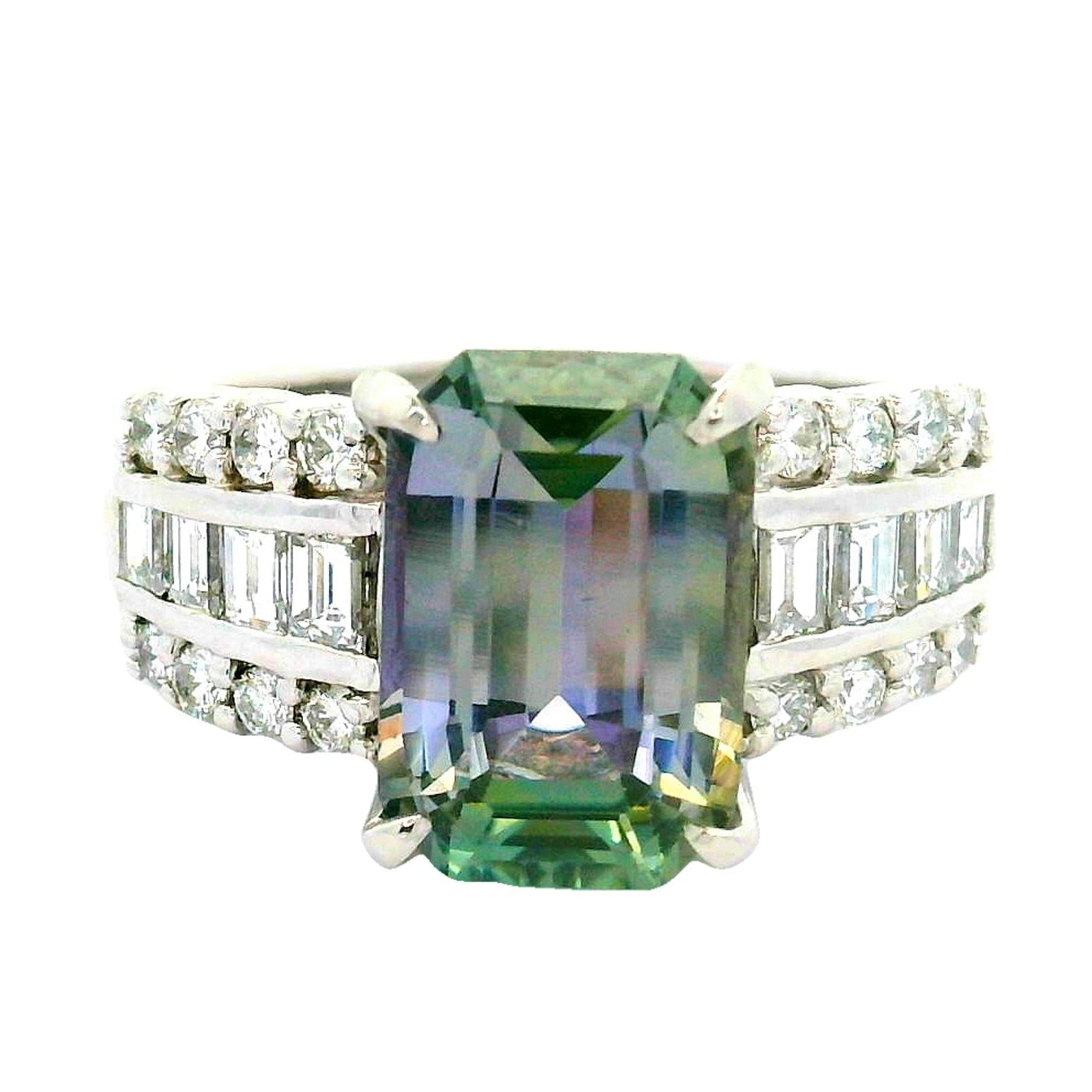 4.18 Carat Bi-color Tanzanite Diamond Platinum Ring
