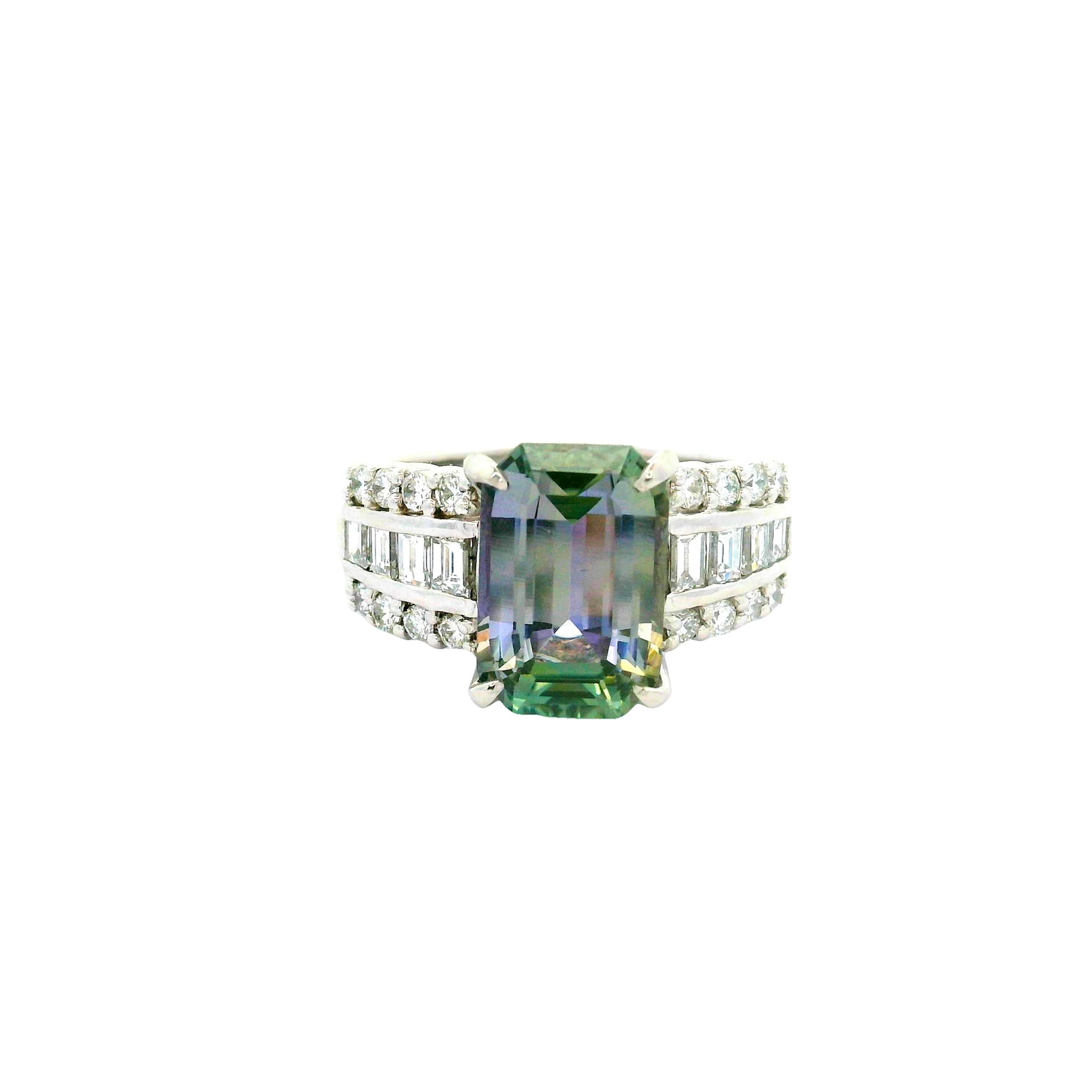 4.18 Carat Bi-color Tanzanite Diamond Platinum Ring
