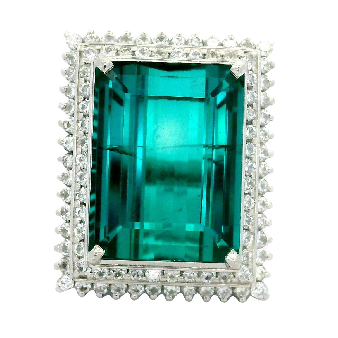 17.79 Carat Indicolite Tourmaline Diamond Platinum Double Halo Cocktail Ring