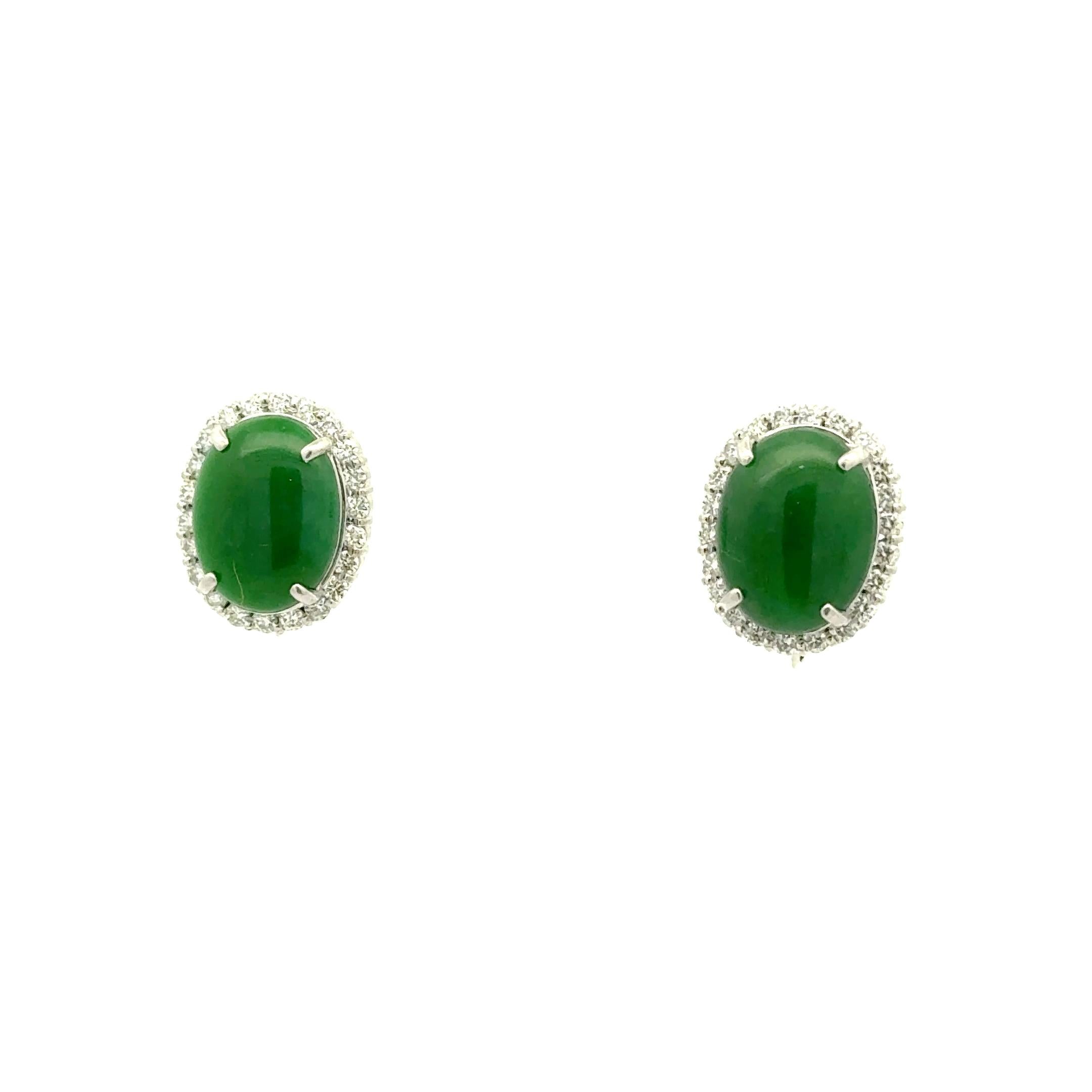 9.23 Carat Jadeite Jade Diamond Platinum Halo Earrings