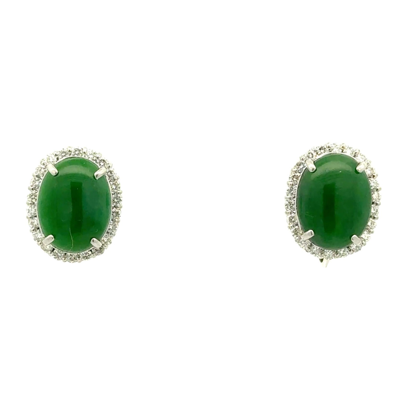 9.23 Carat Jadeite Jade Diamond Platinum Halo Earrings