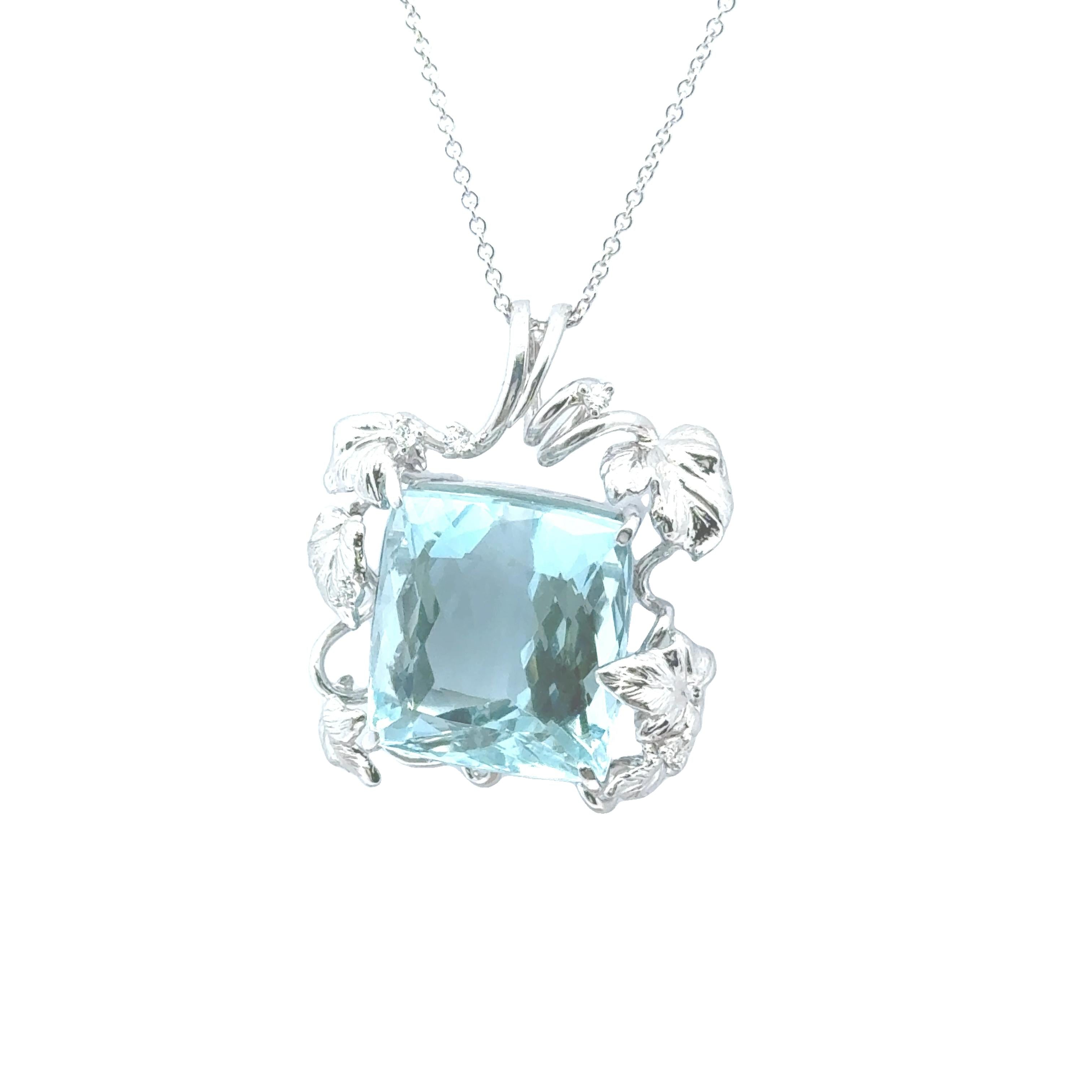 24.56 Carat Aquamarine Diamond 18k White Gold Pendant Necklace