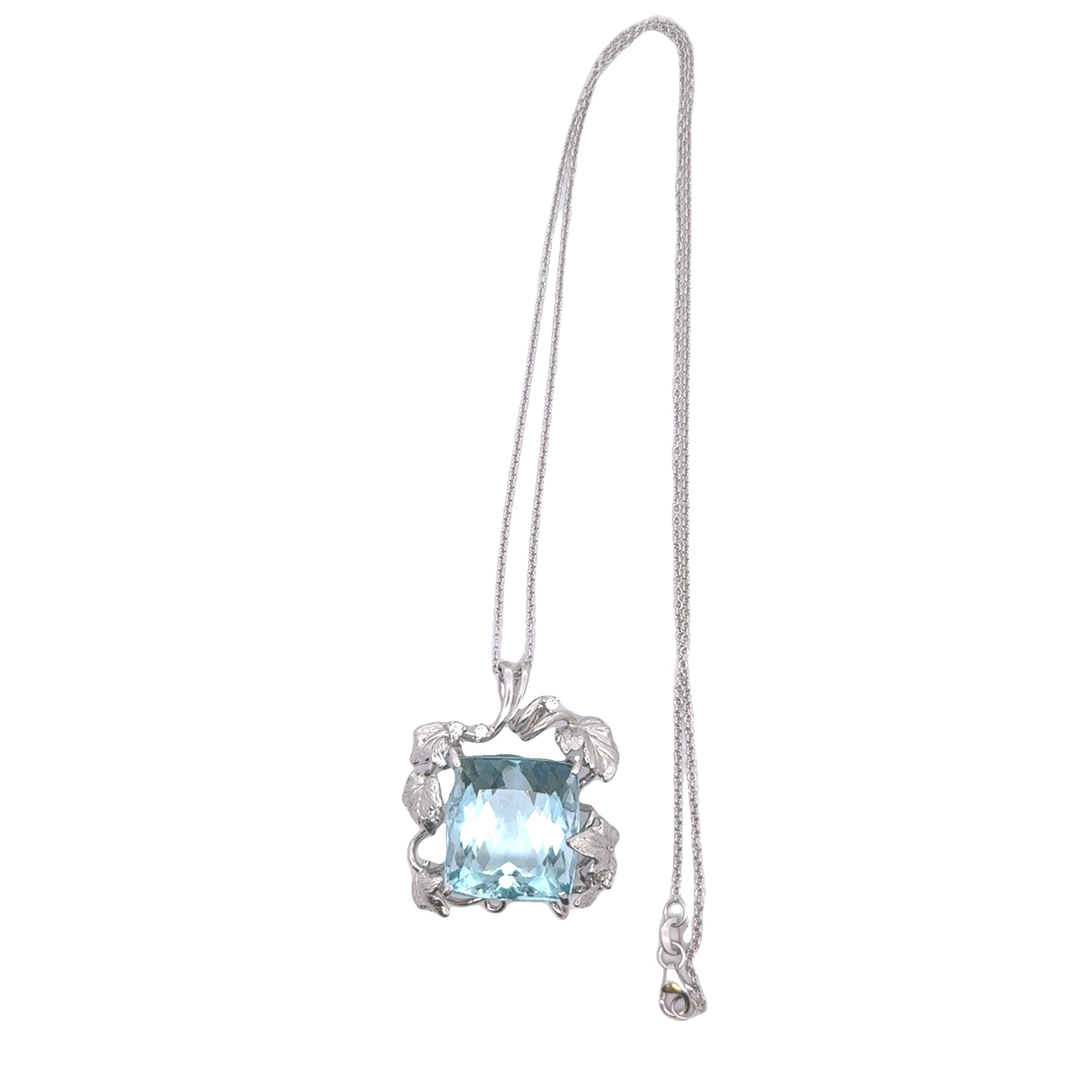 24.56 Carat Aquamarine Diamond 18k White Gold Pendant Necklace
