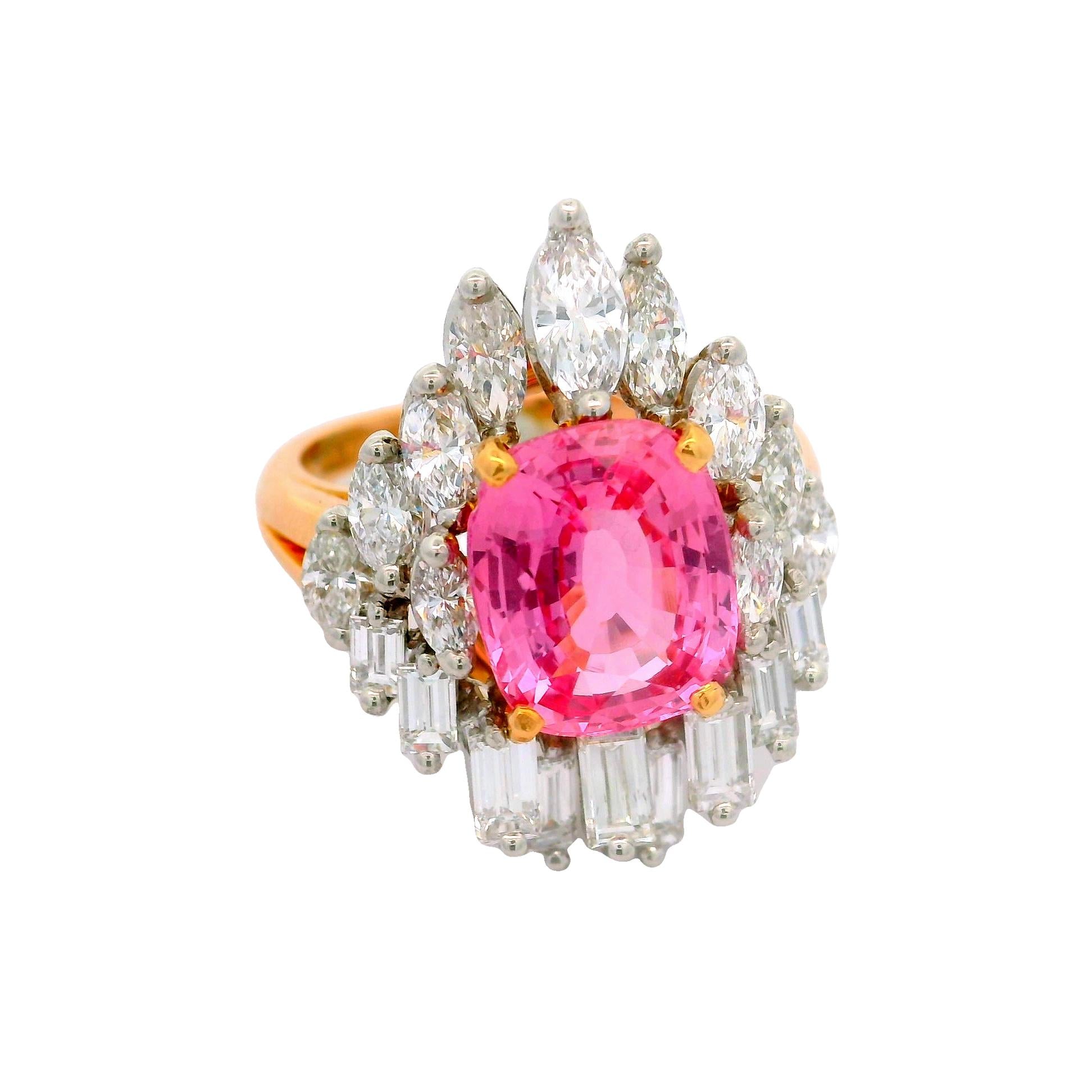 Oscar Heyman 4.21 Carat Padparadscha Sapphire Diamond 18k Yellow Gold & Platinum