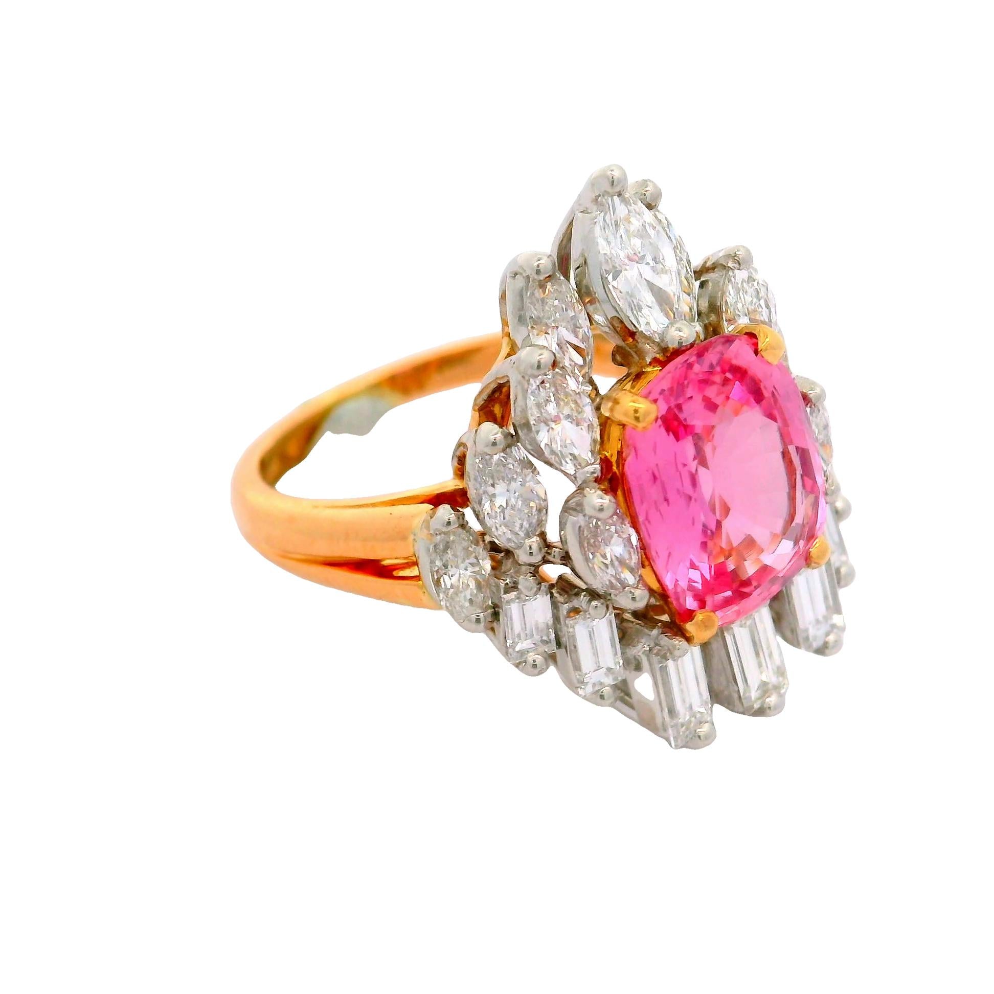 Oscar Heyman 4.21 Carat Padparadscha Sapphire Diamond 18k Yellow Gold & Platinum