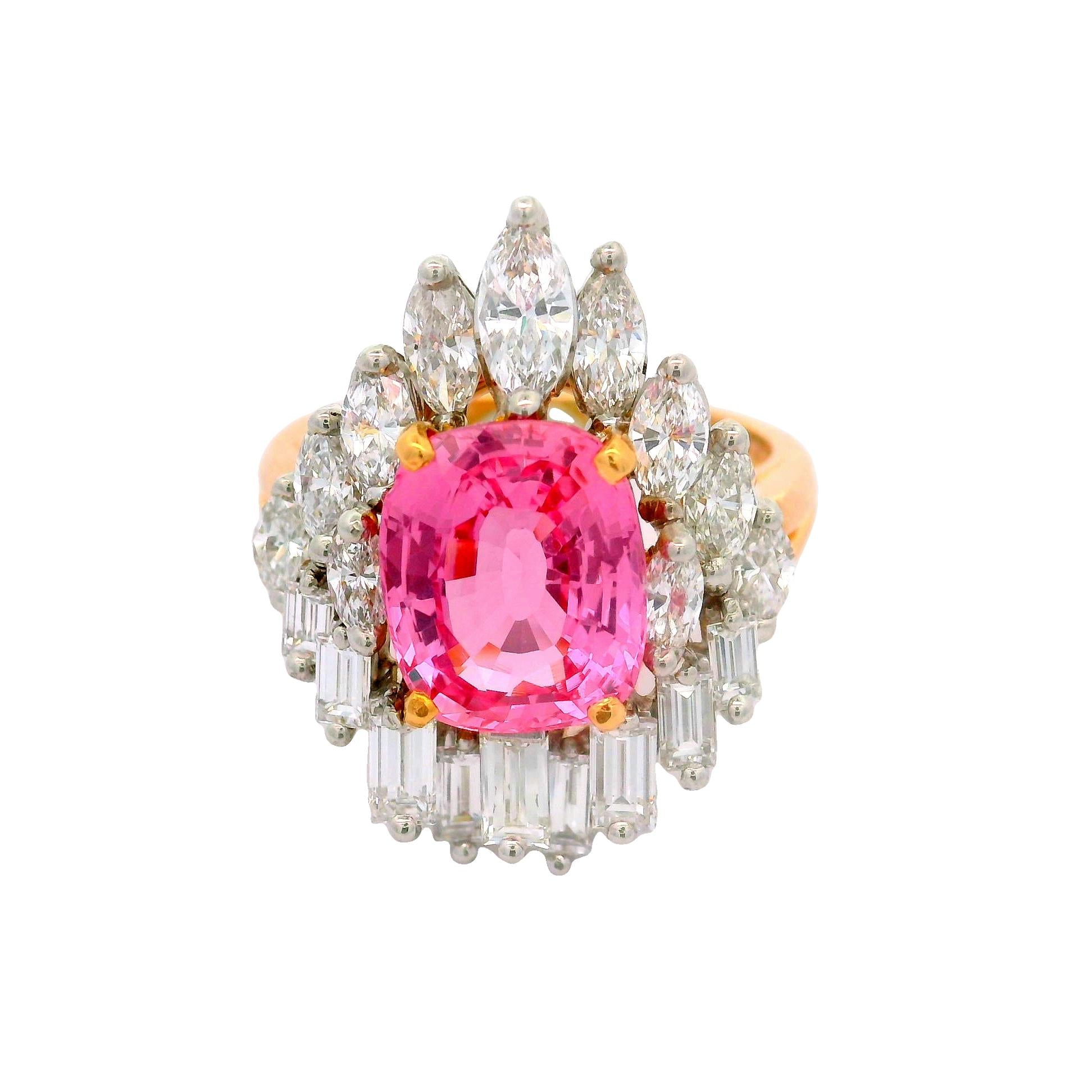 Oscar Heyman 4.21 Carat Padparadscha Sapphire Diamond 18k Yellow Gold & Platinum