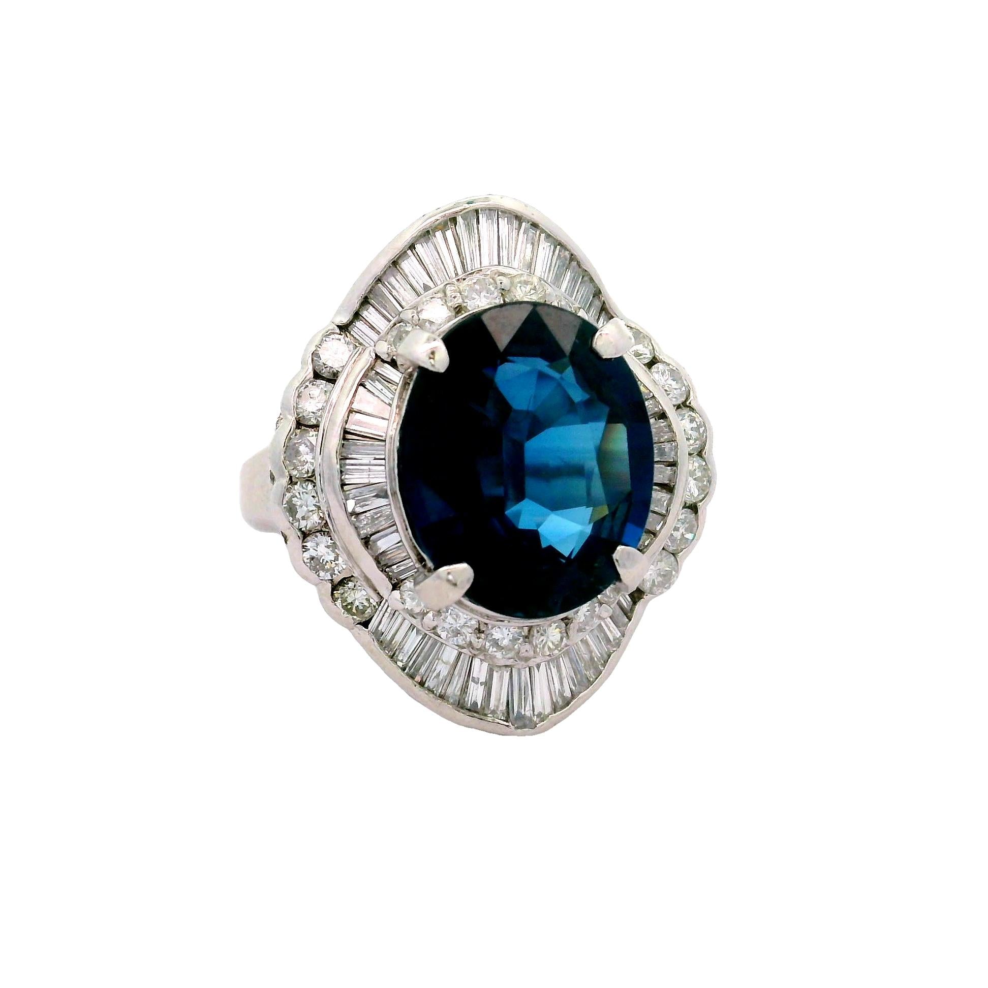 8.53 Carat Blue Sapphire Diamond Platinum Ballerina Ring, GIA Certified