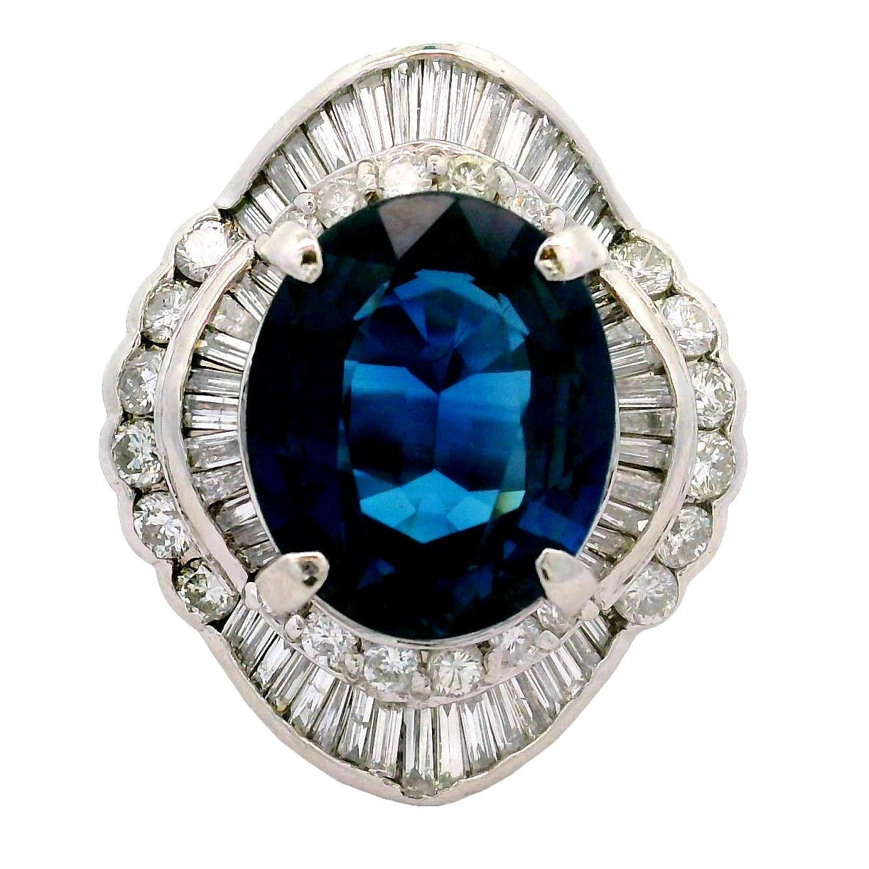 8.53 Carat Blue Sapphire Diamond Platinum Ballerina Ring, GIA Certified