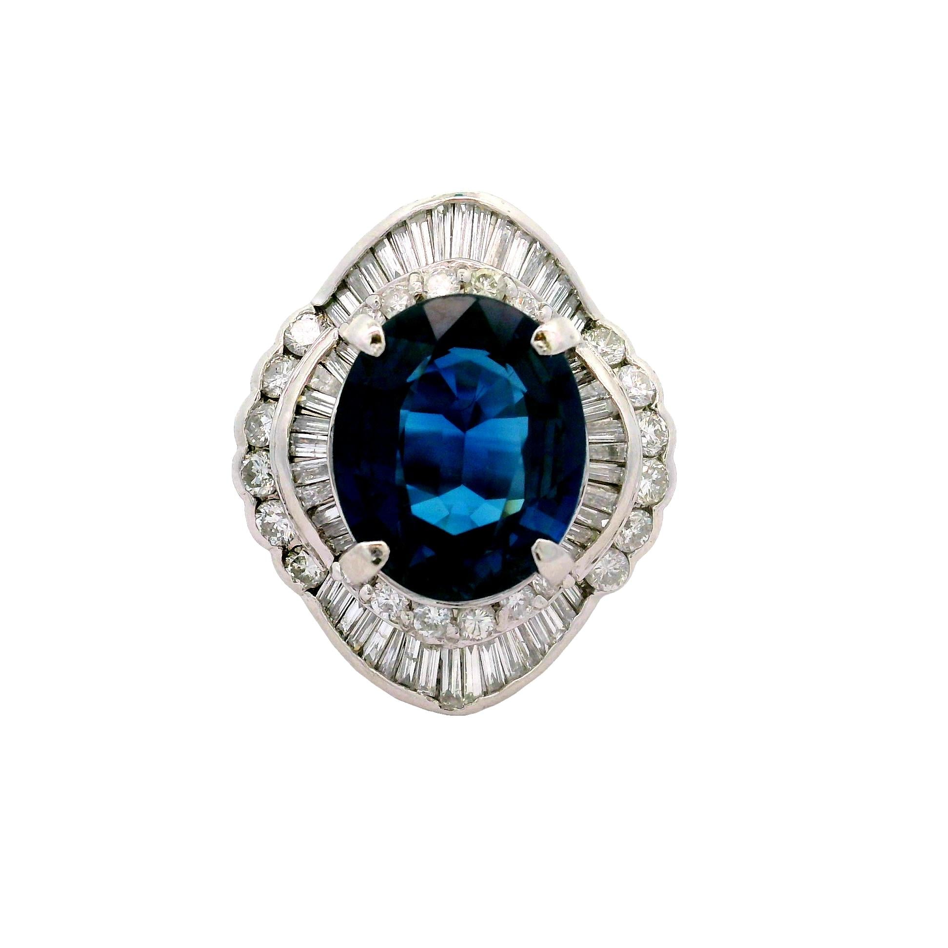 8.53 Carat Blue Sapphire Diamond Platinum Ballerina Ring, GIA Certified