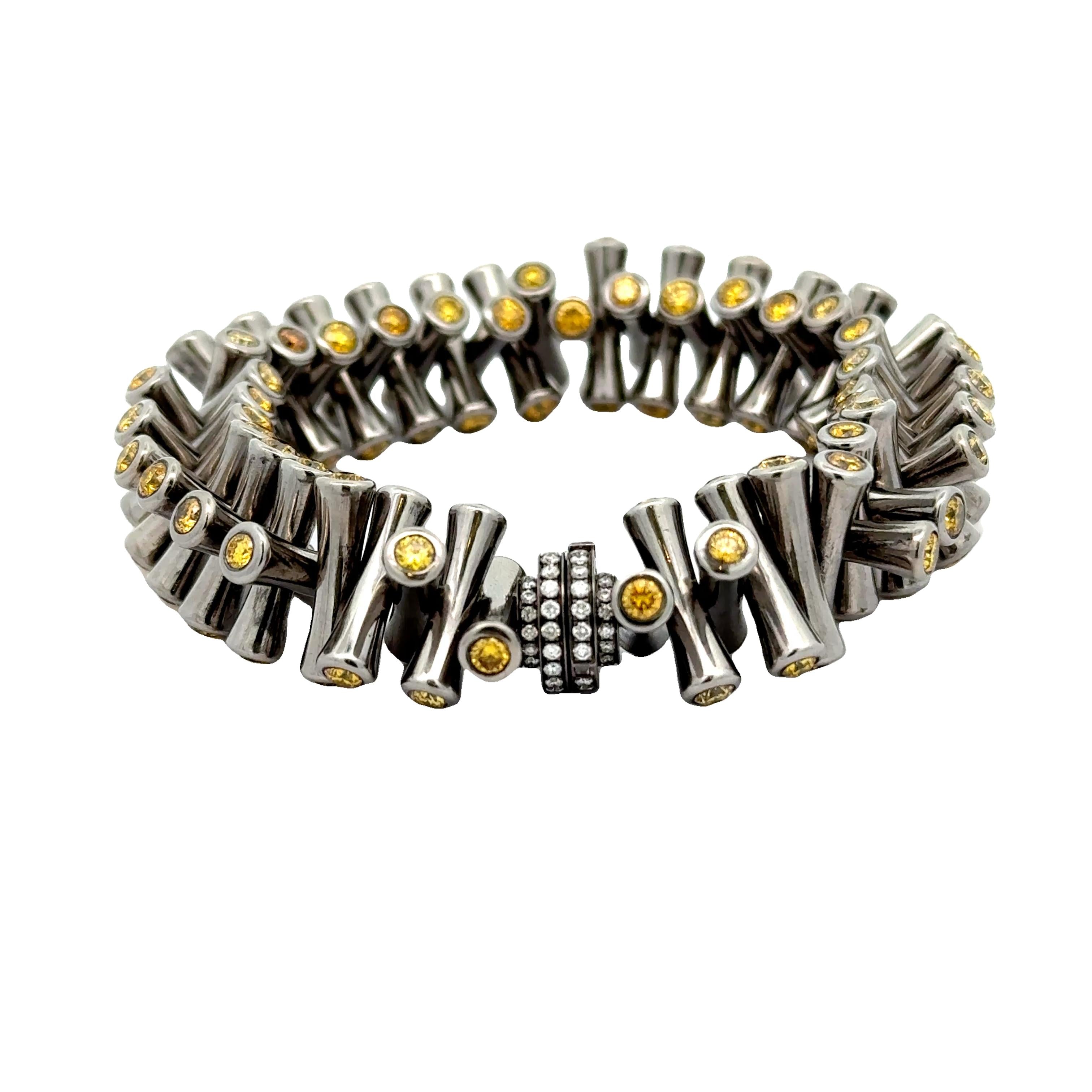 Lugano Fancy Yellow Diamond Titanium Stretch Bracelet, GIA Certified