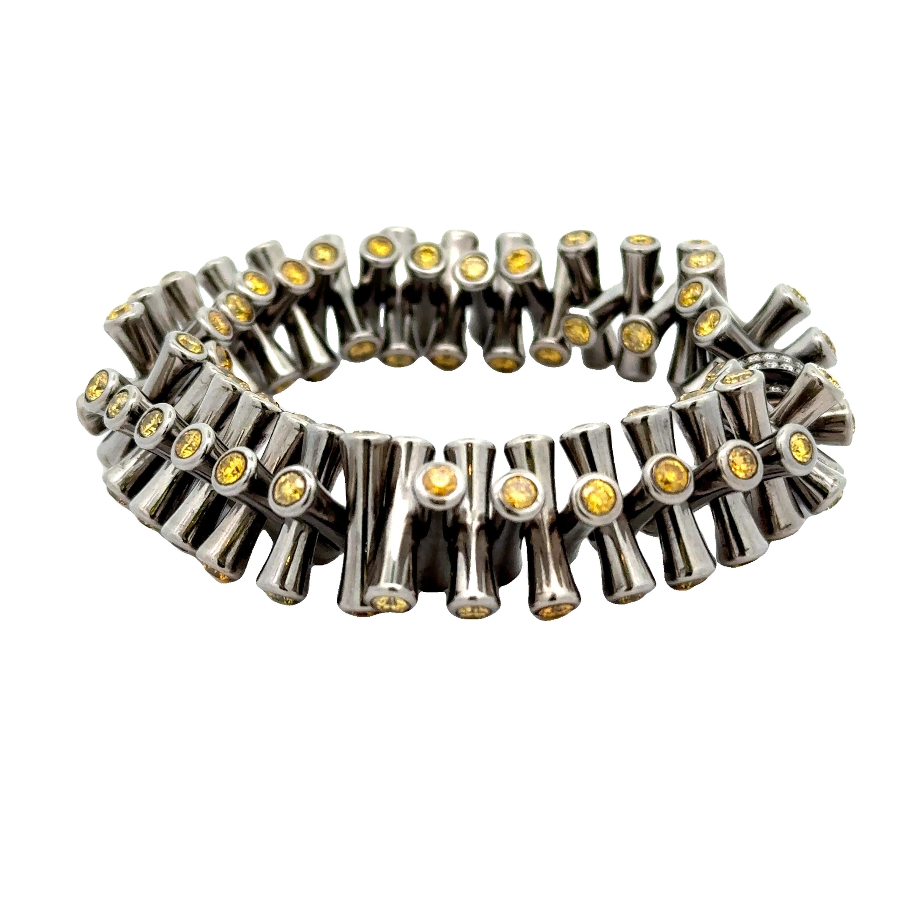 Lugano Fancy Yellow Diamond Titanium Stretch Bracelet, GIA Certified