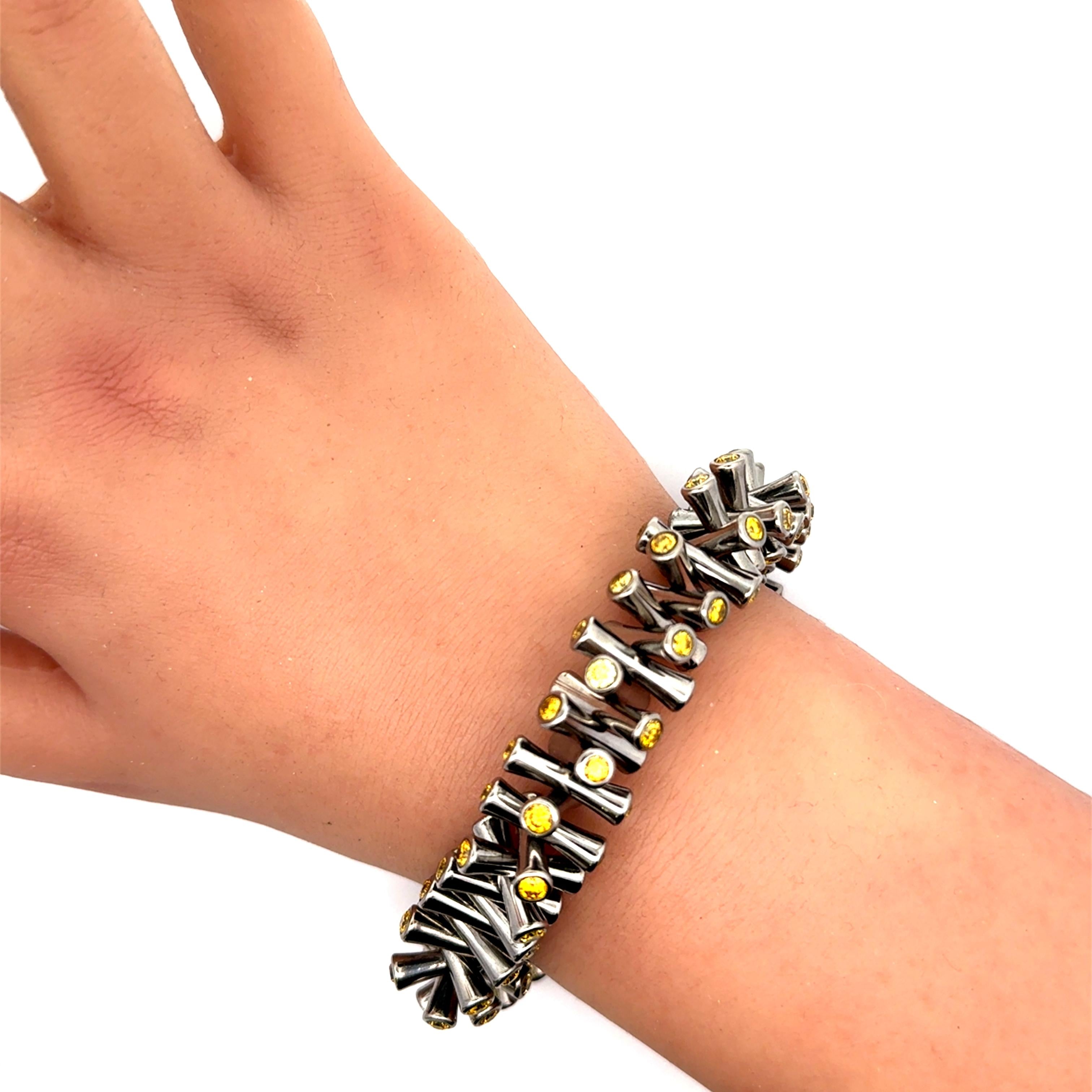 Lugano Fancy Yellow Diamond Titanium Stretch Bracelet, GIA Certified
