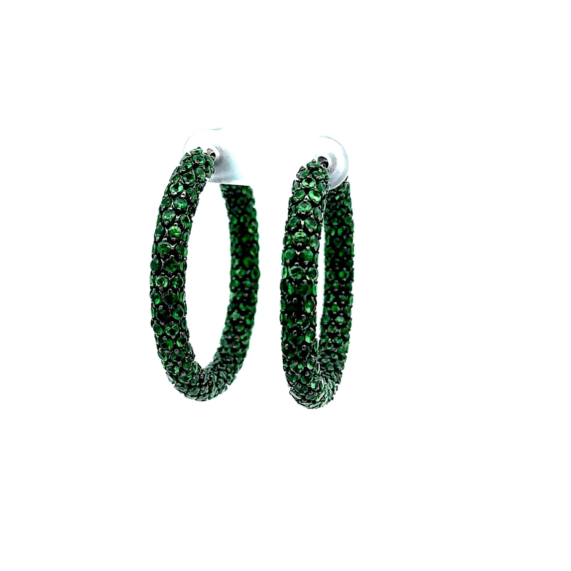 Tsavorite-Garnet Inside-Out 18k Gold Hoop Earrings