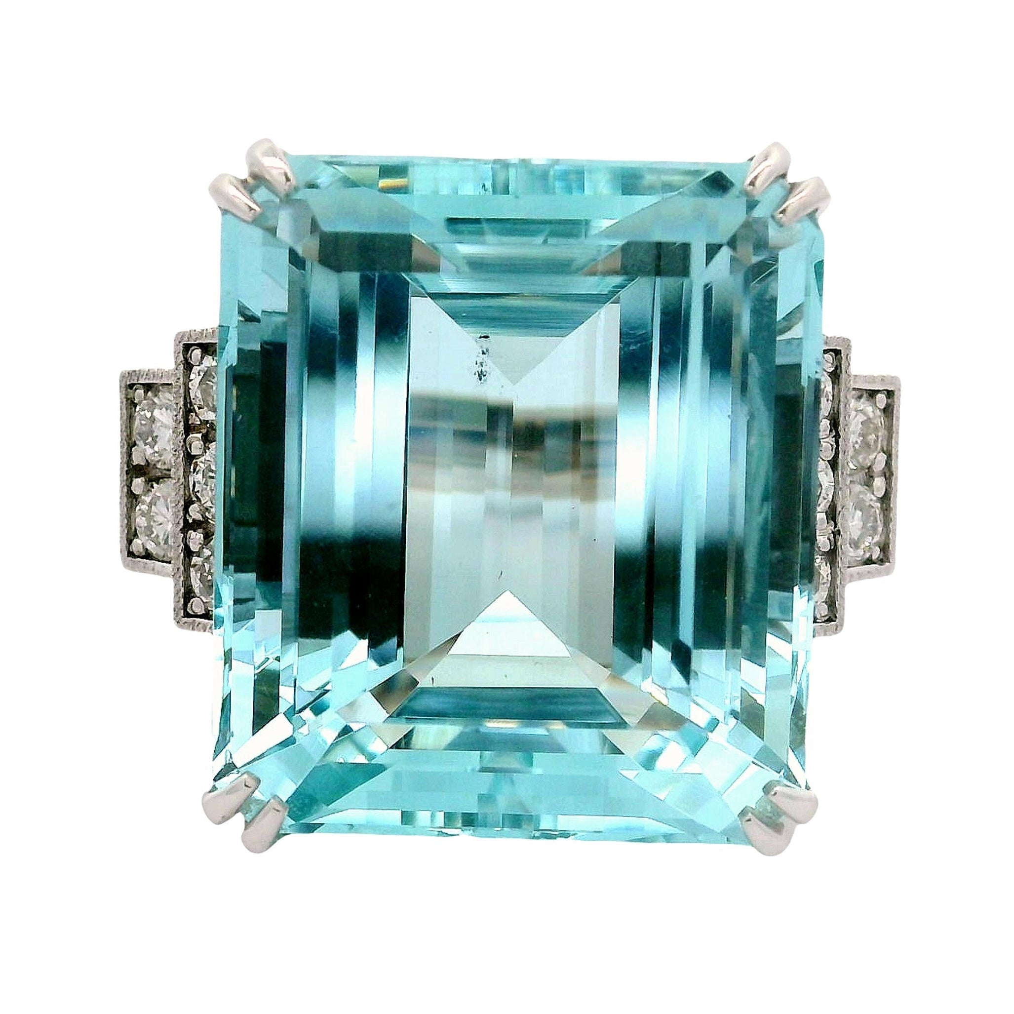 34.26 Carat Aquamarine Diamond 18k White Gold Ring