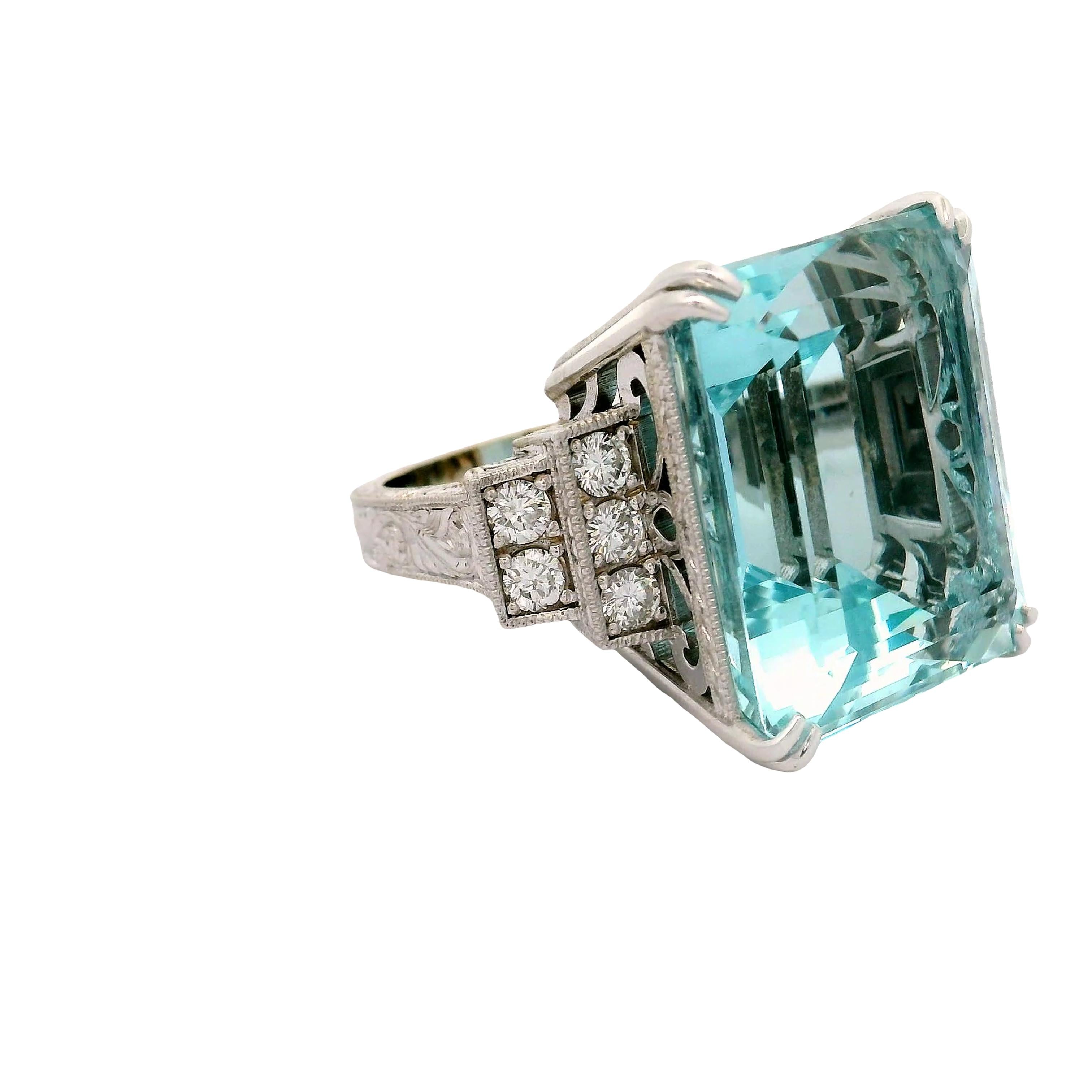 34.26 Carat Aquamarine Diamond 18k White Gold Ring