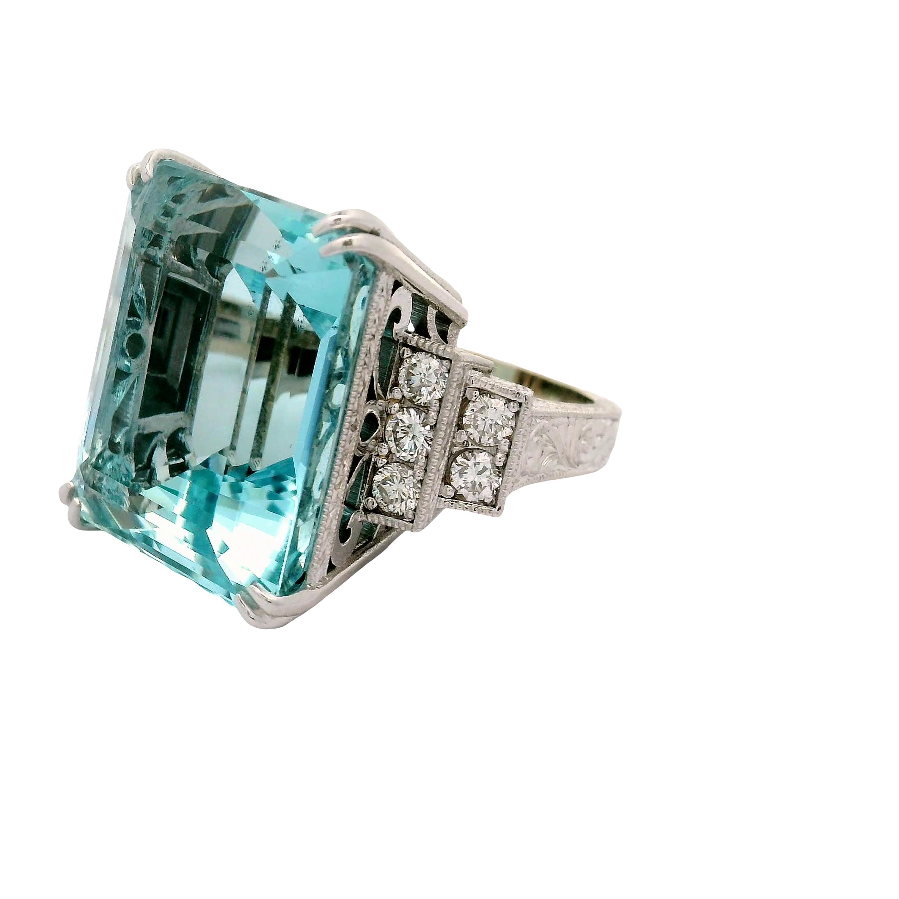 34.26 Carat Aquamarine Diamond 18k White Gold Ring