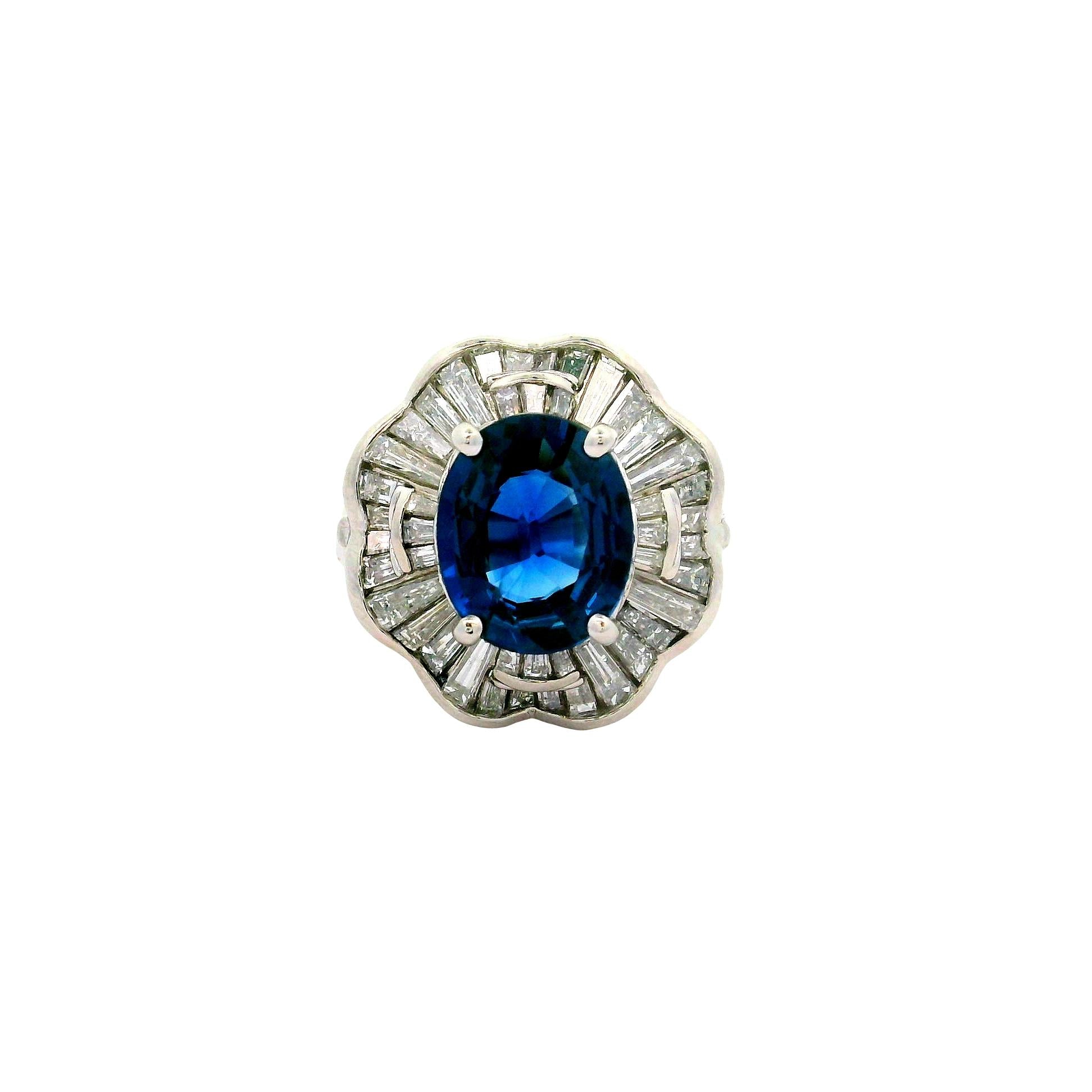 3.05 Carat Blue Sapphire Diamond Platinum Ballerina Ring