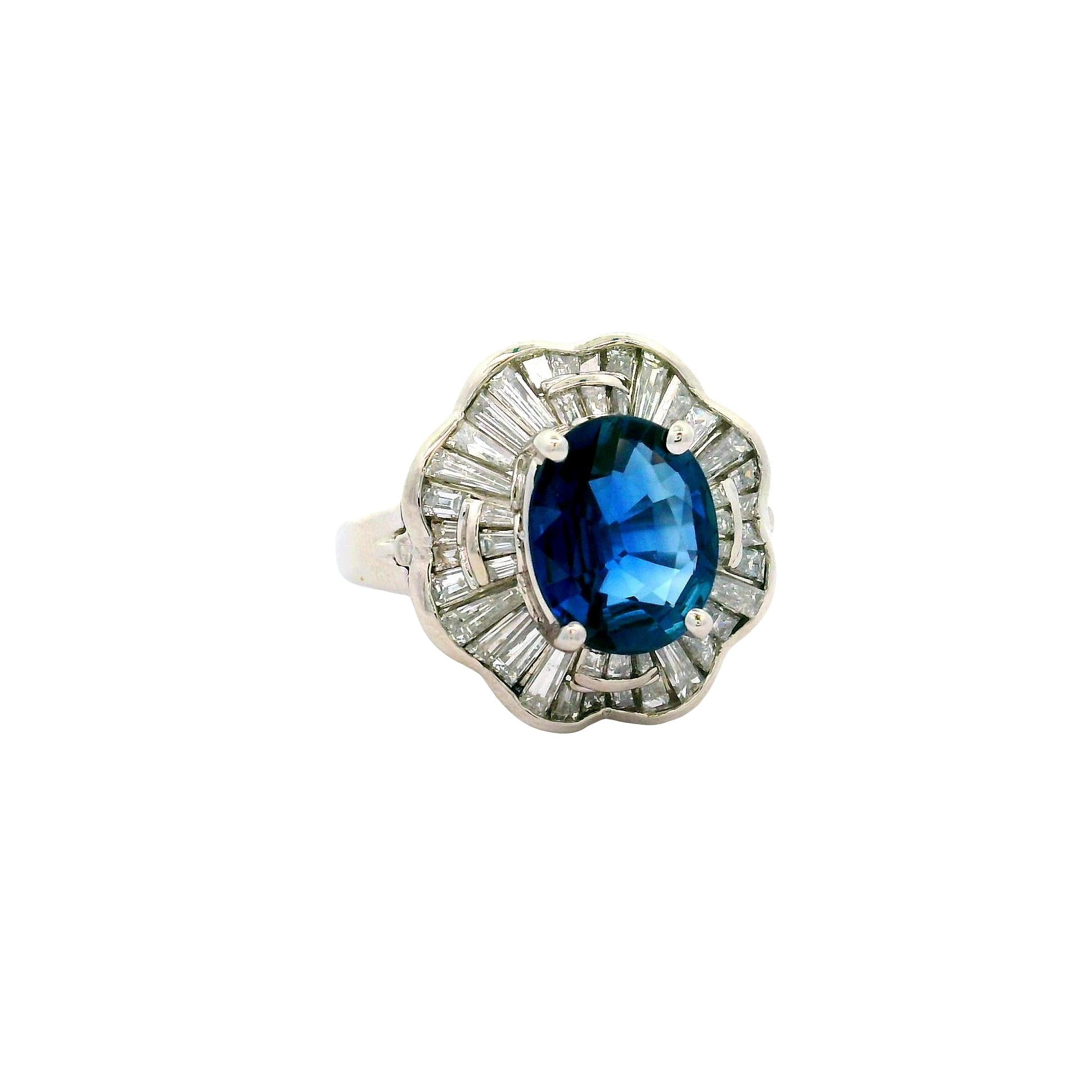 3.05 Carat Blue Sapphire Diamond Platinum Ballerina Ring