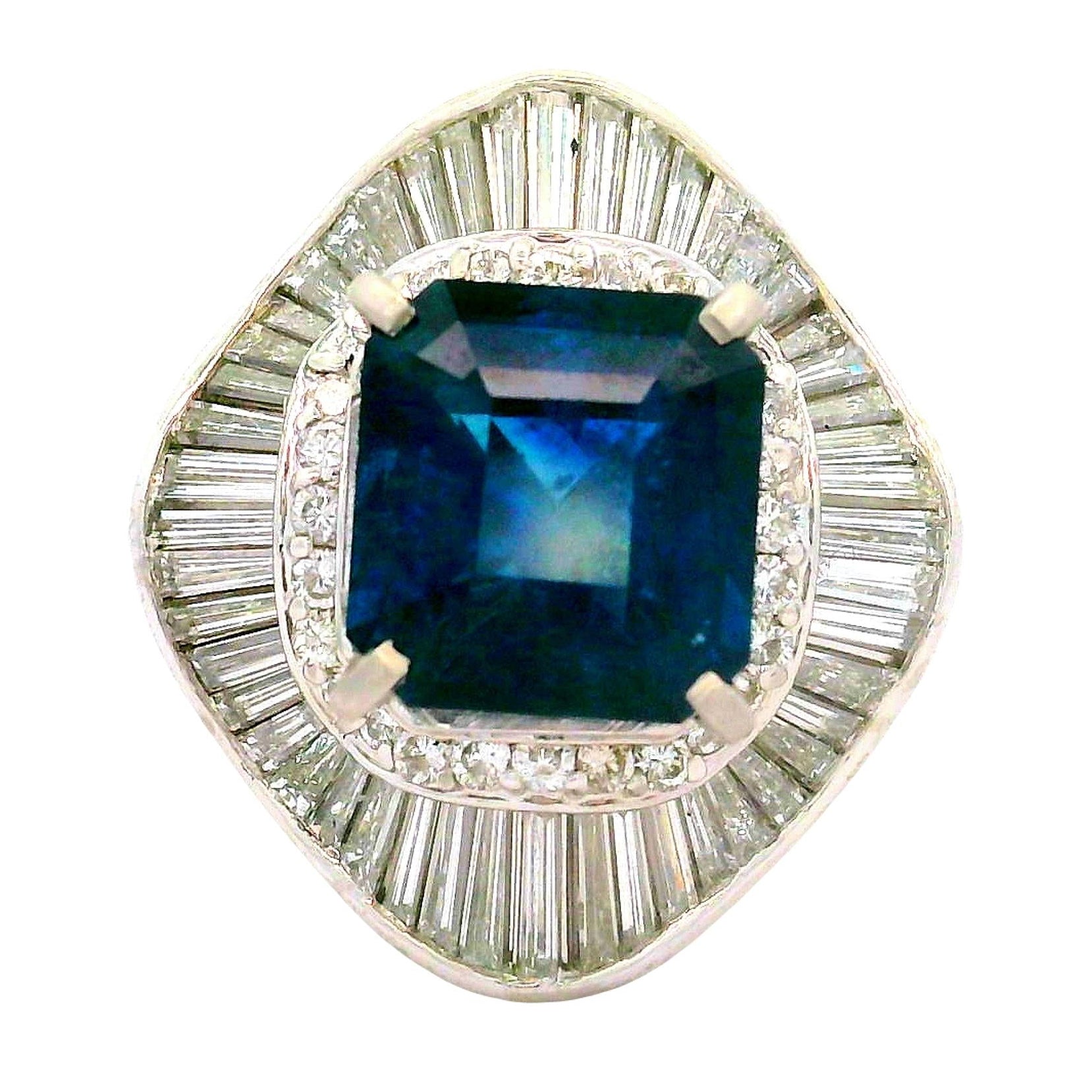 4.71 Carat Blue Sapphire Diamond Halo Platinum Ring