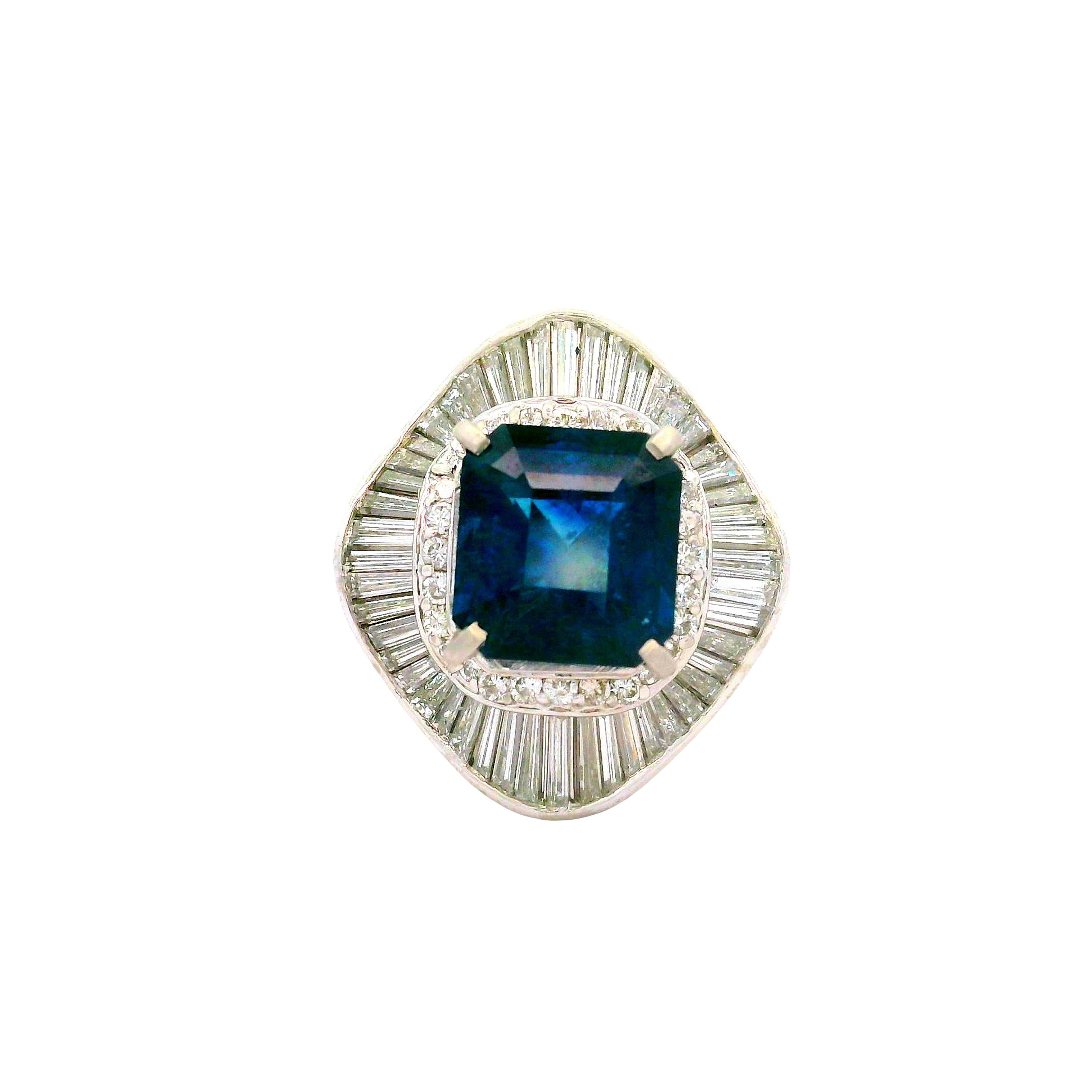 4.71 Carat Blue Sapphire Diamond Halo Platinum Ring
