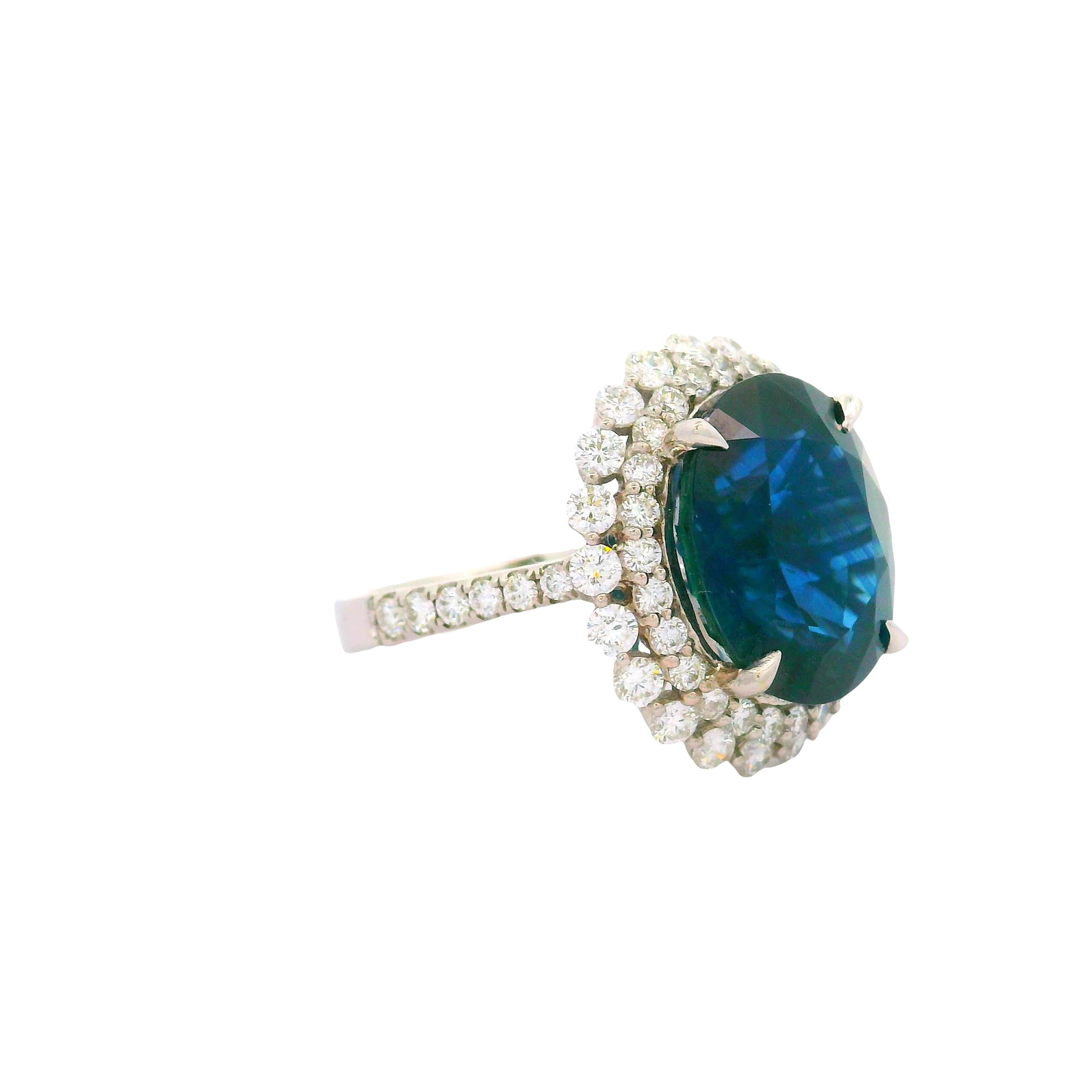 10.95 Carat Blue Sapphire Diamond 18K White Gold Ring, GIA Certified