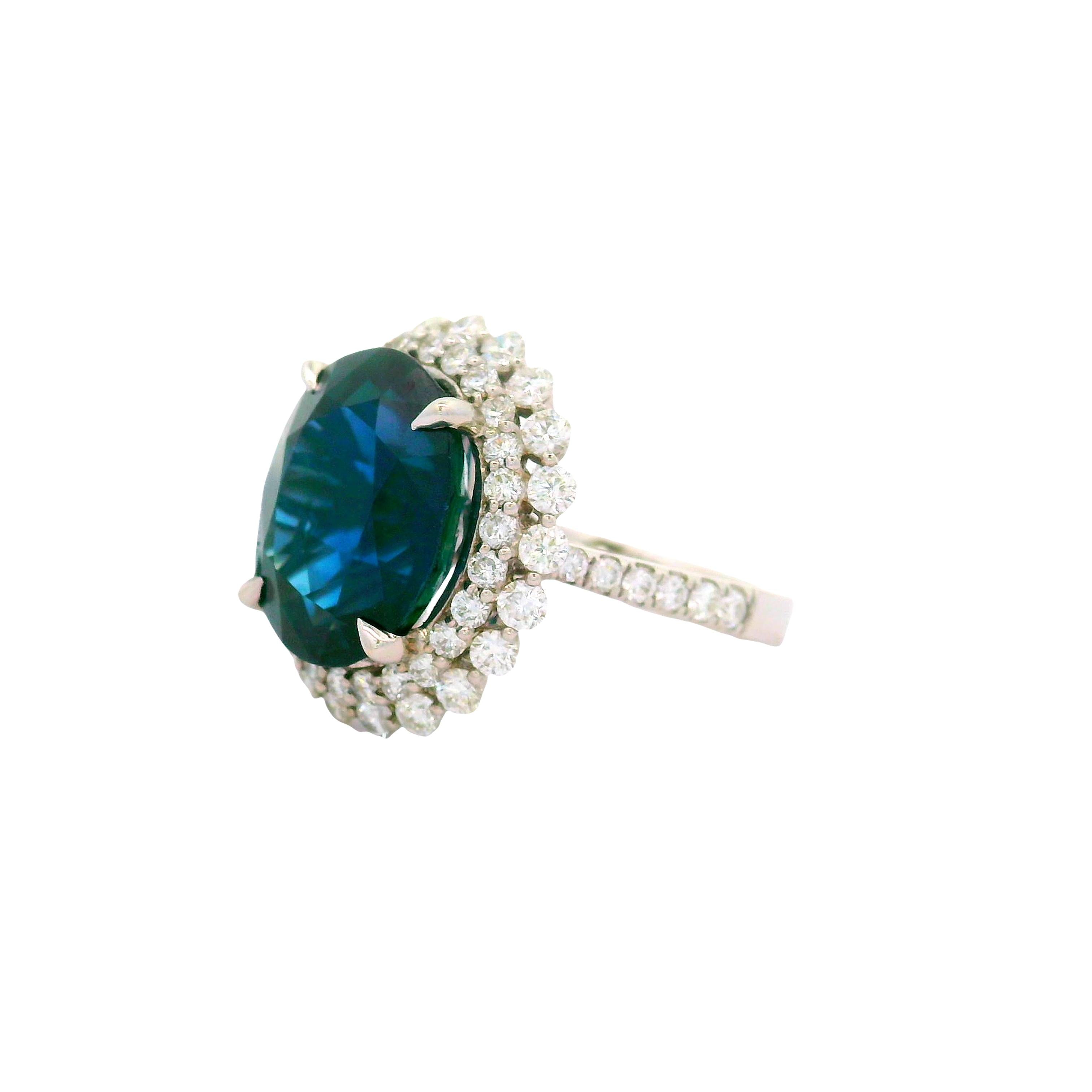 10.95 Carat Blue Sapphire Diamond 18K White Gold Ring, GIA Certified